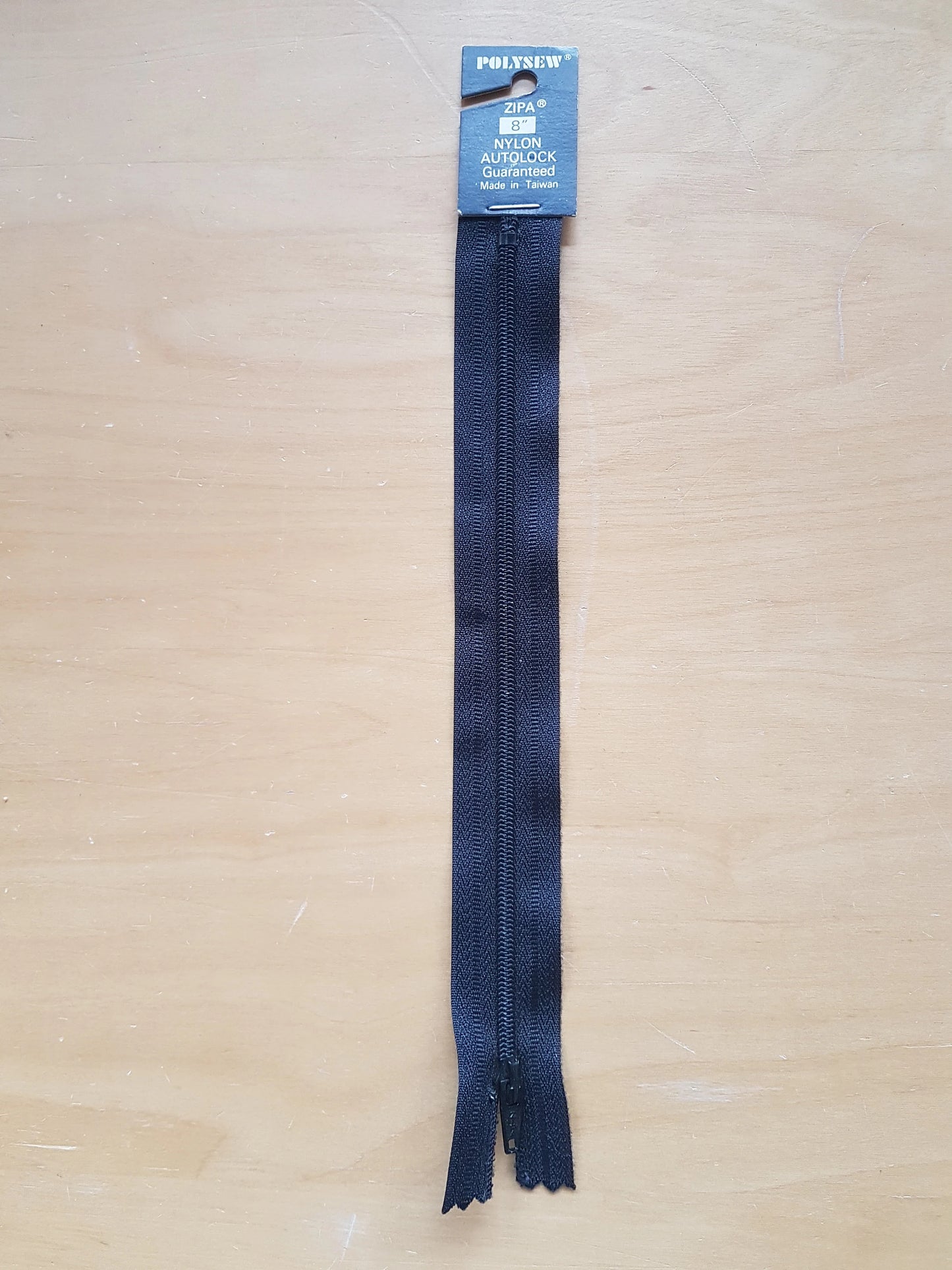 Black zip nylon 8 inch (20cm) Polysew closed end