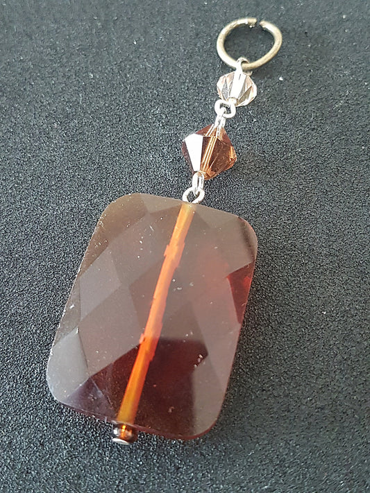 Orange Brown Resin, Faceted Preloved Upcycle Pendant for Jewellery Making