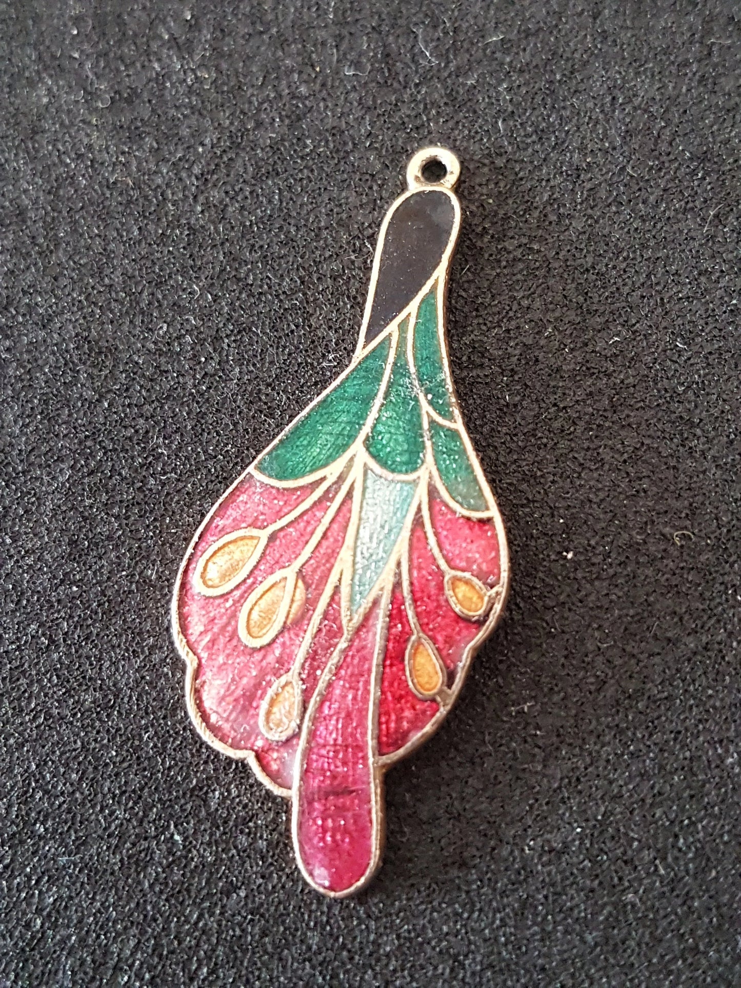 Feather Symbol Red Gold Preloved Upcycle Pendant for Jewellery Making