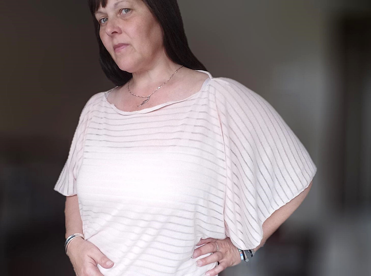 Pale Pink Knit Cape Sleeve Top  - Multi-fit