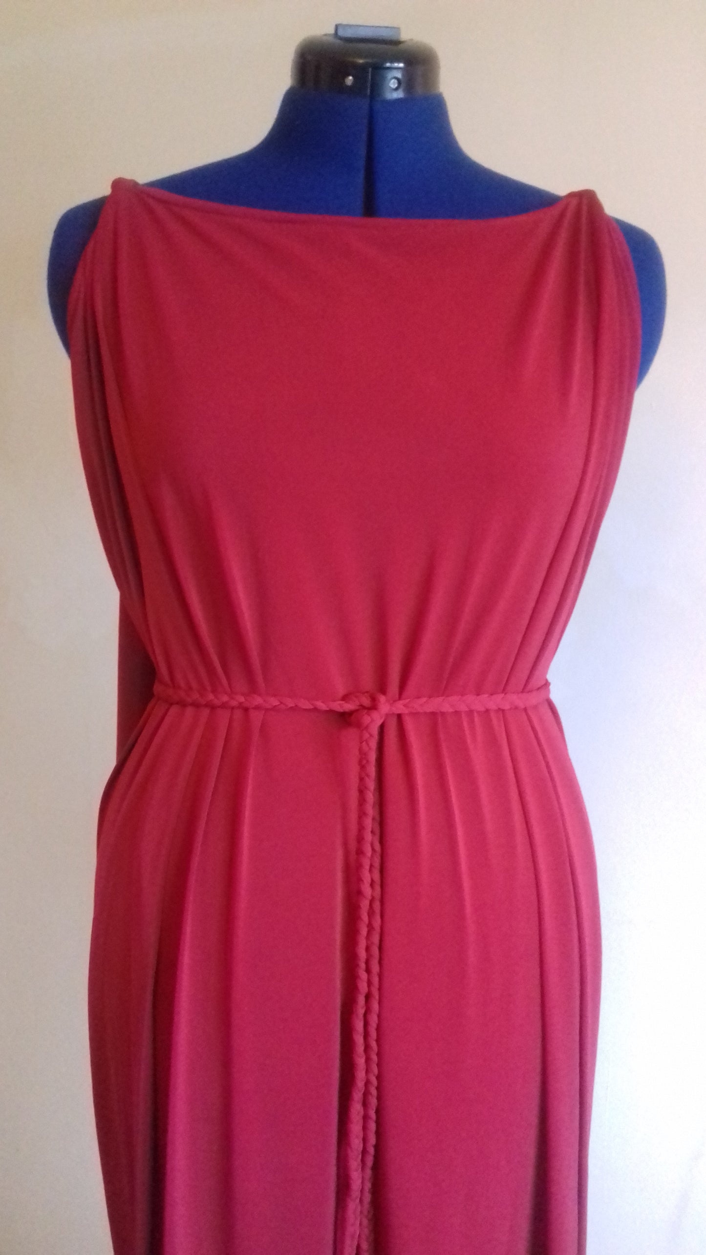 Blood Red Grecian Drape Evening Dress