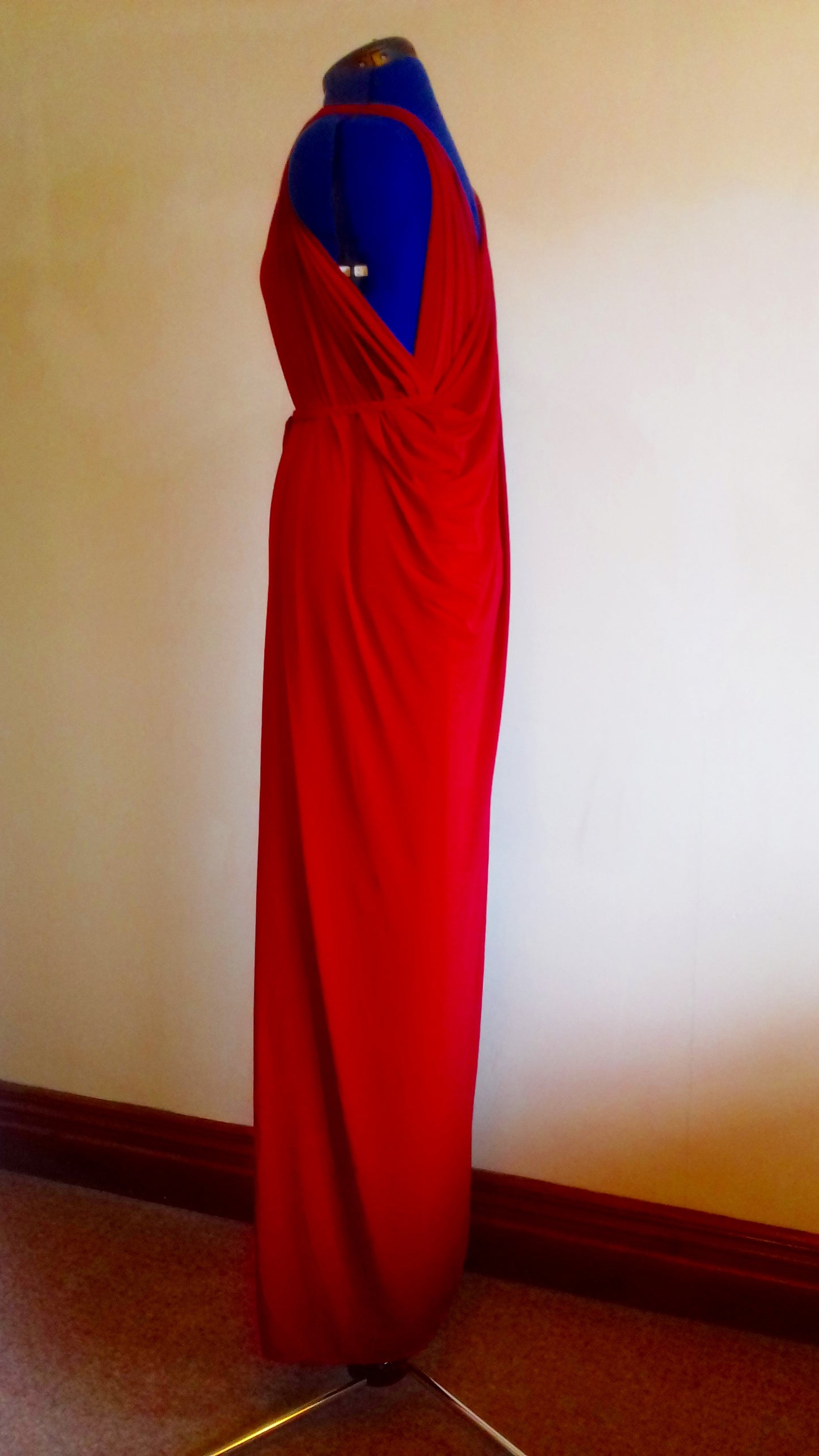 Blood Red Grecian Drape Evening Dress