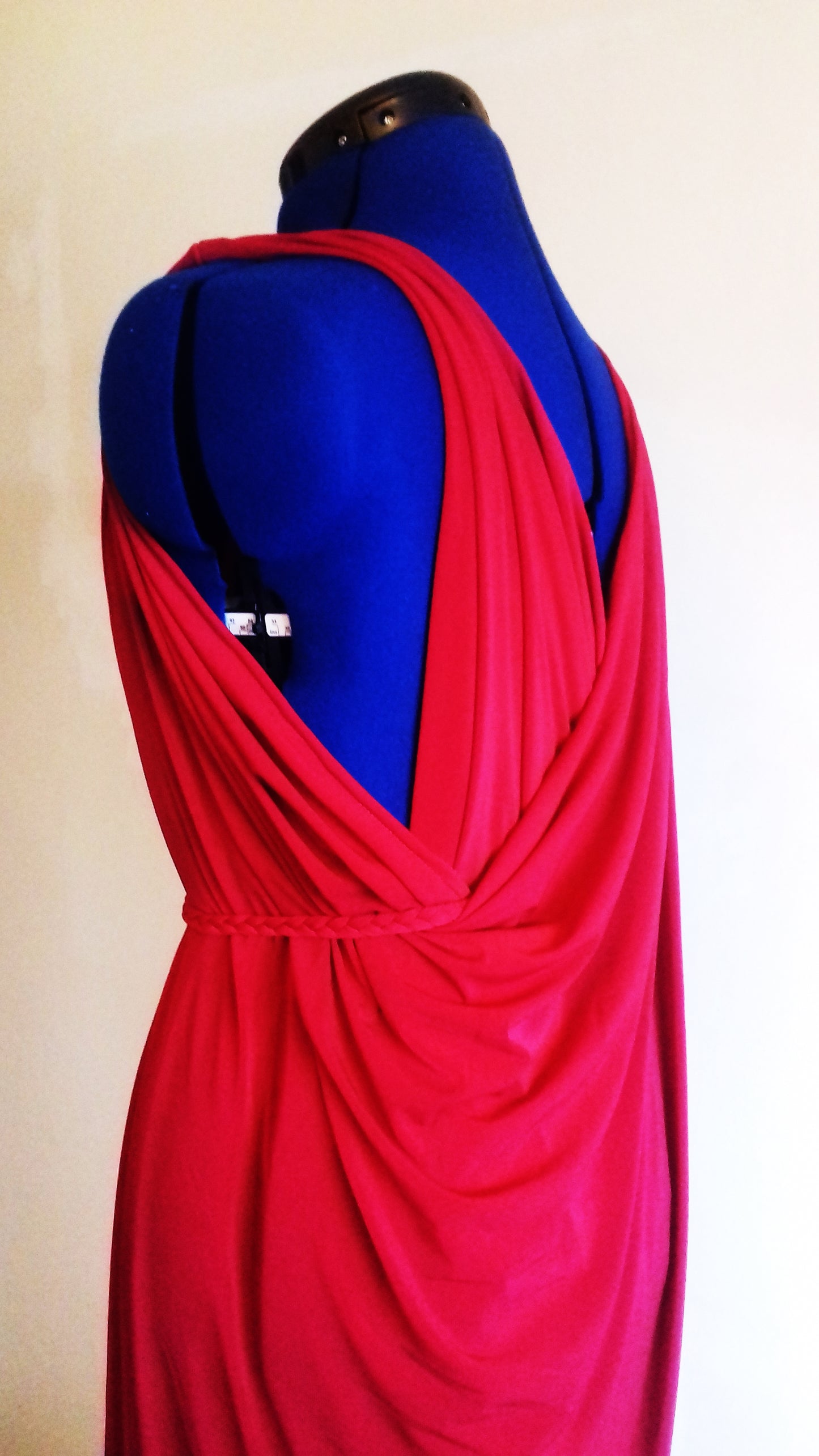 Blood Red Grecian Drape Evening Dress