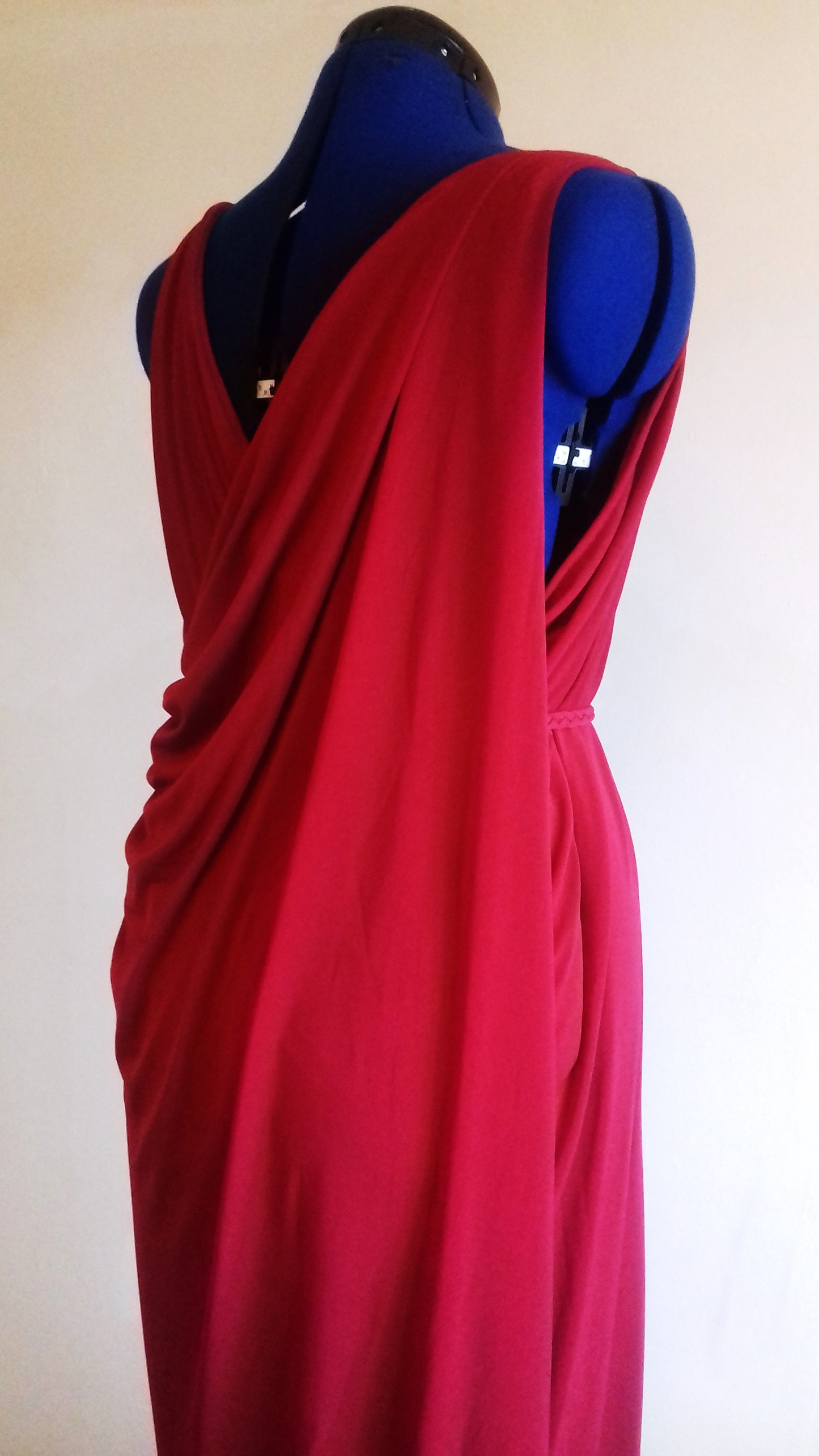 Blood Red Grecian Drape Evening Dress