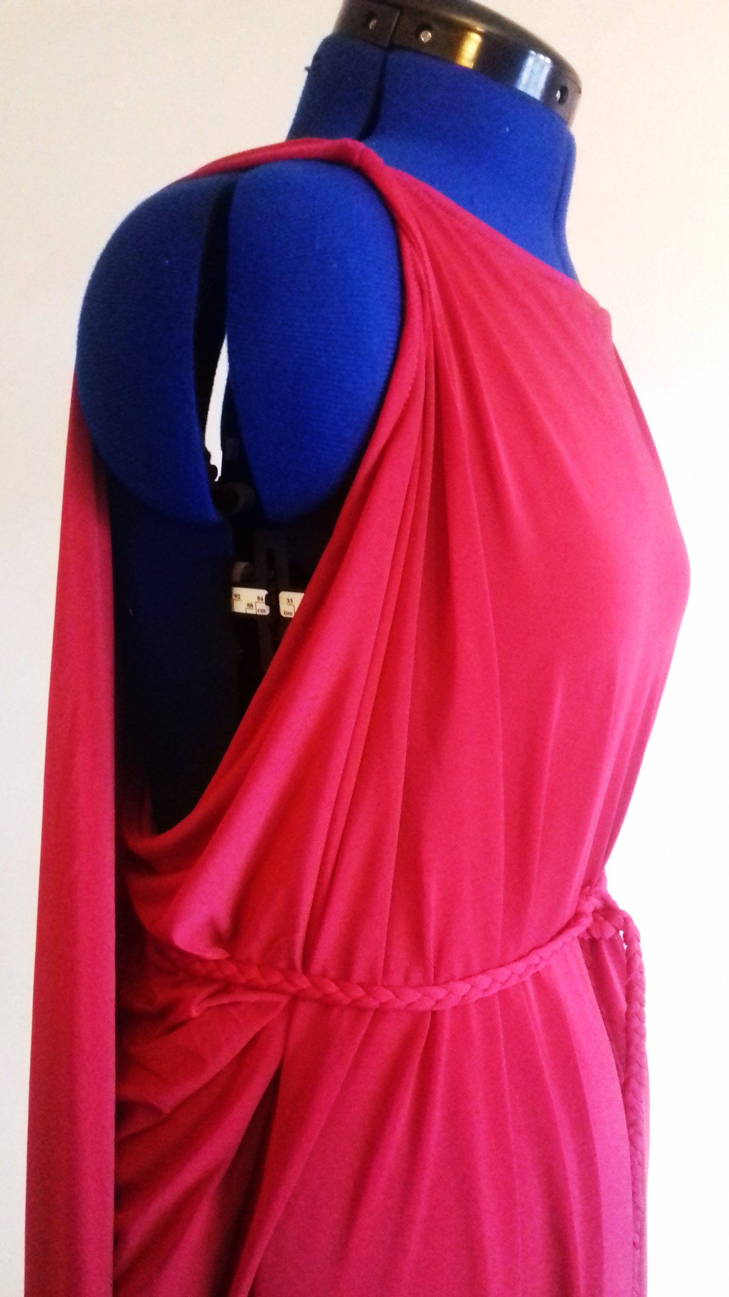 Blood Red Grecian Drape Evening Dress