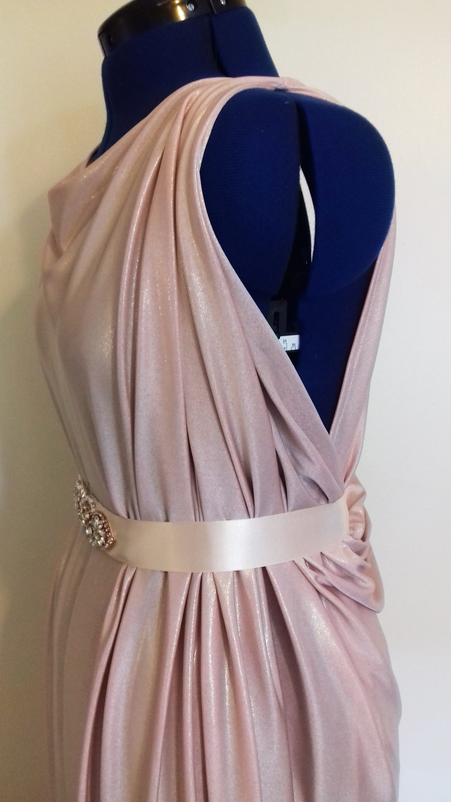 Rose Apricot Backless Grecian Bridal Wedding Dress