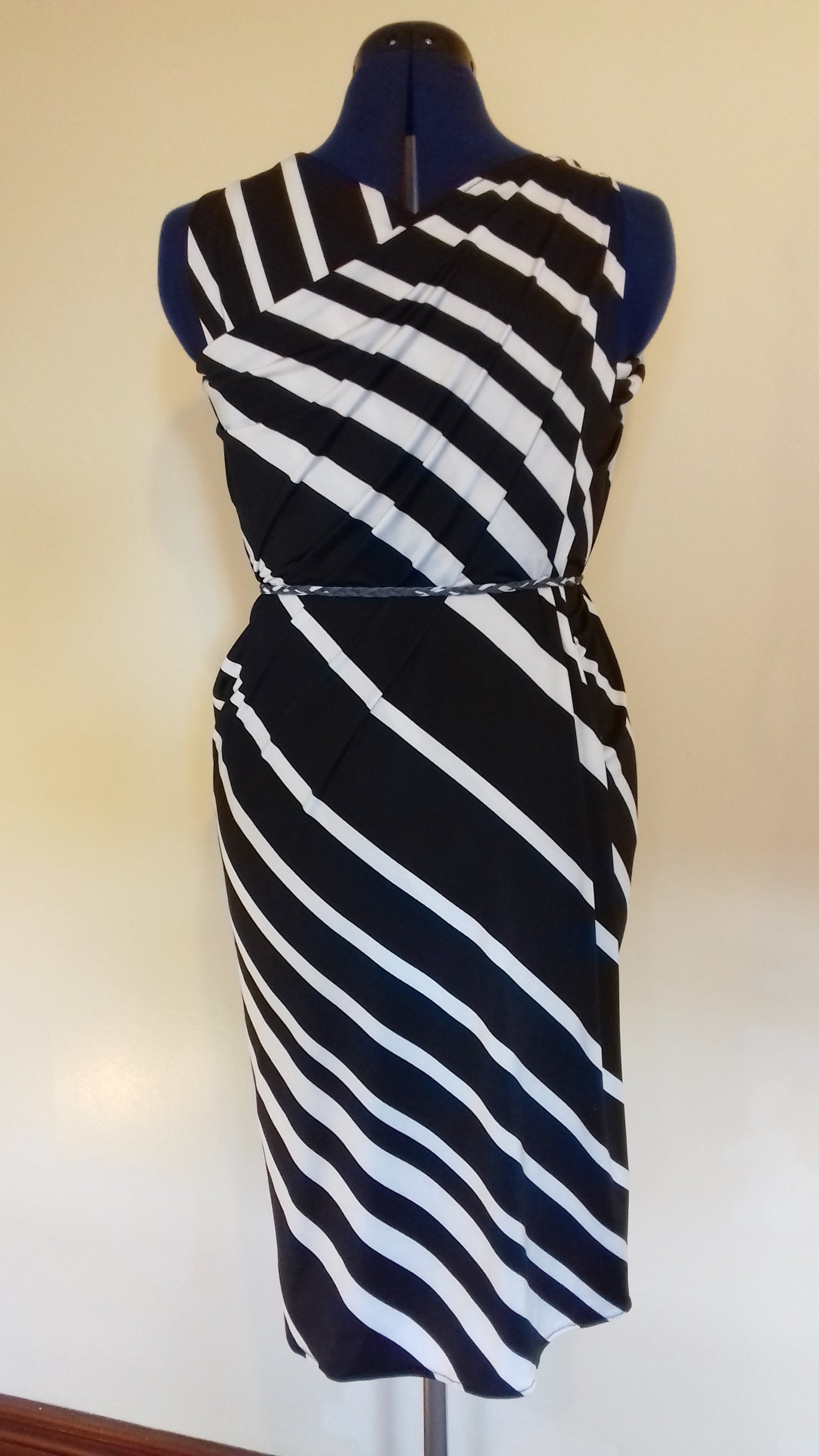 Black White Striped Drape Dress