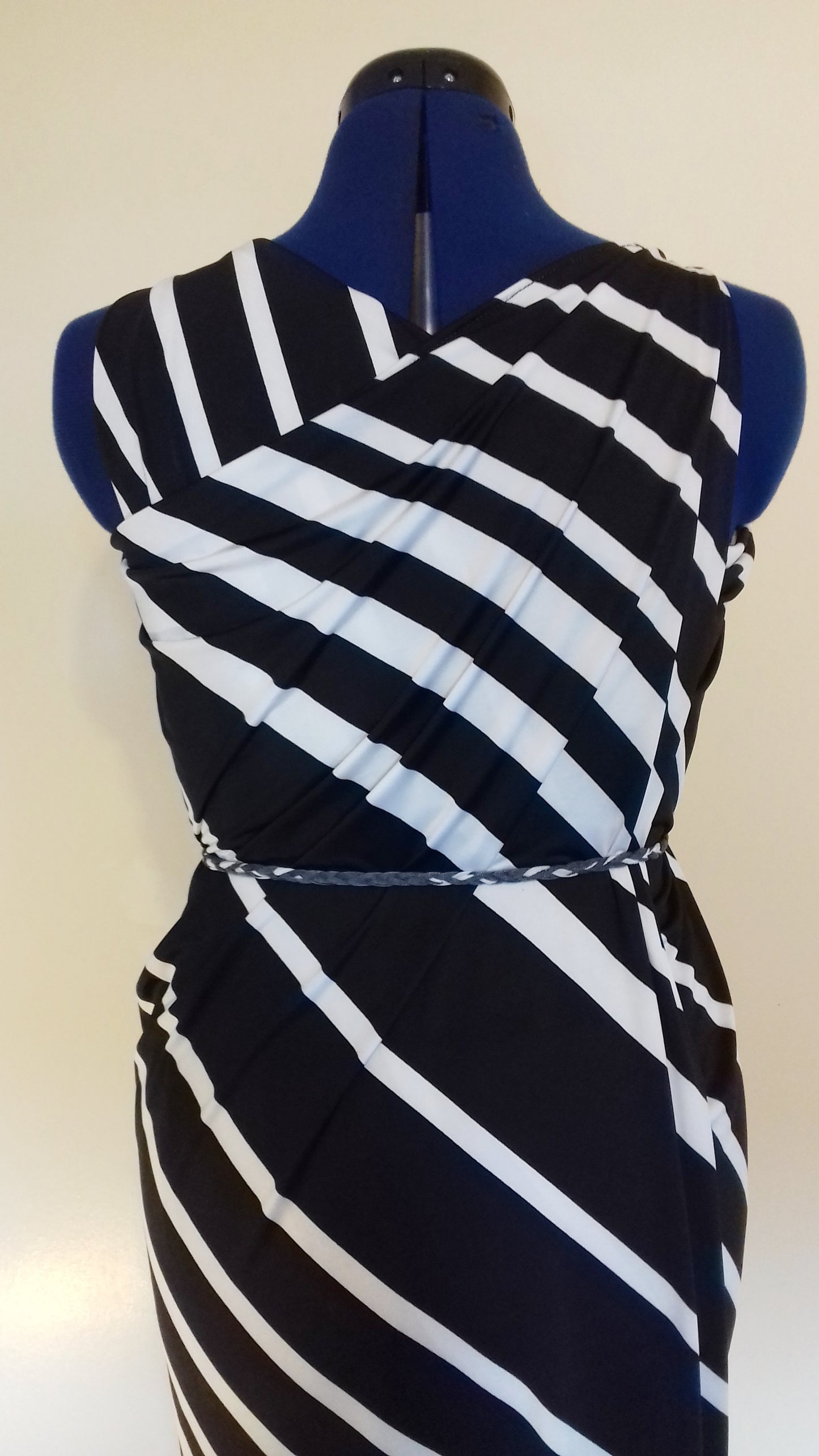 Black White Striped Drape Dress