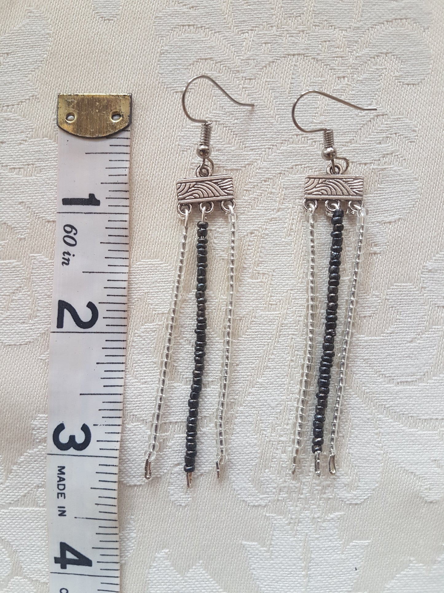 Black White Seed Bead Earrings
