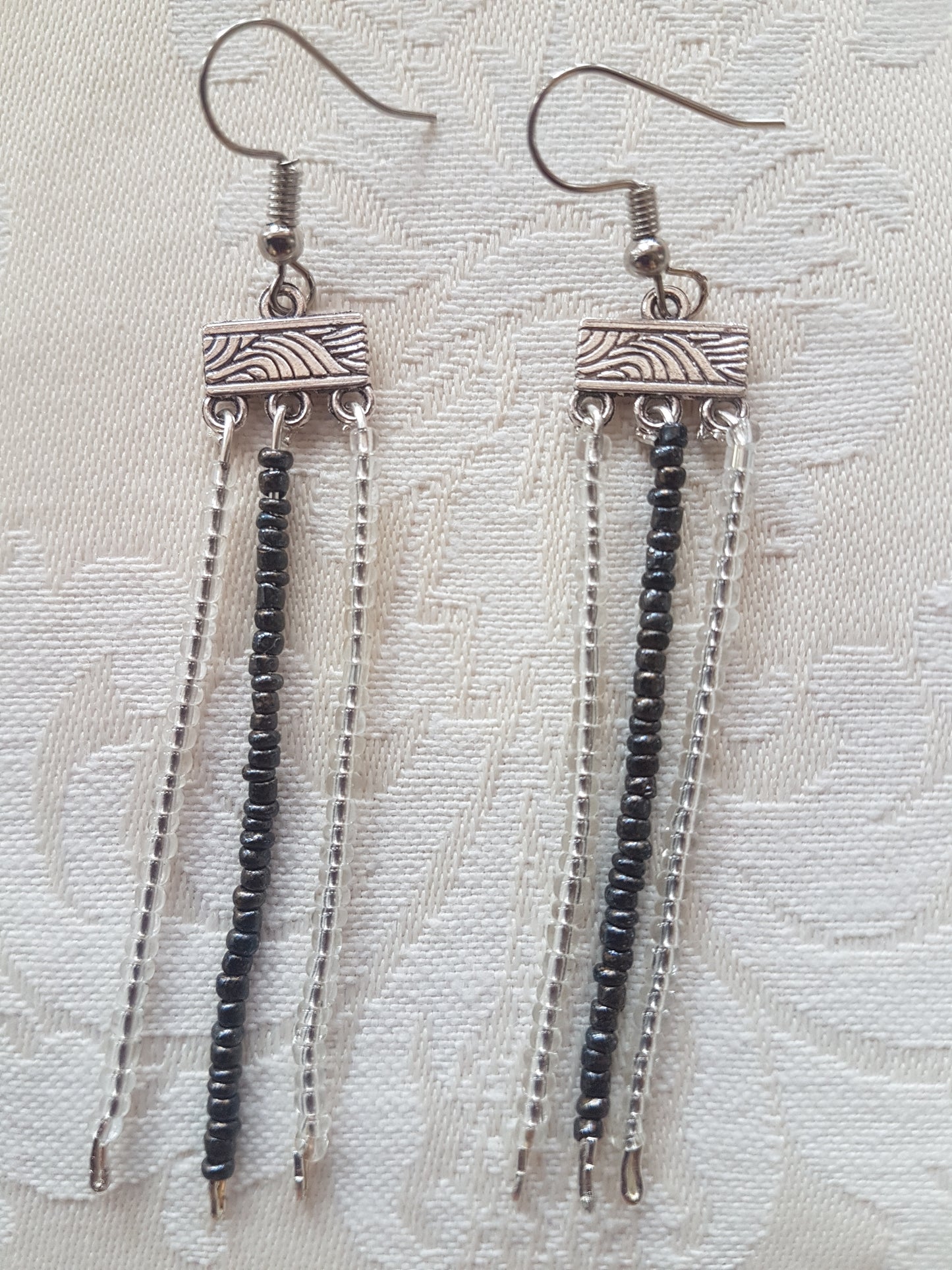 Black White Seed Bead Earrings