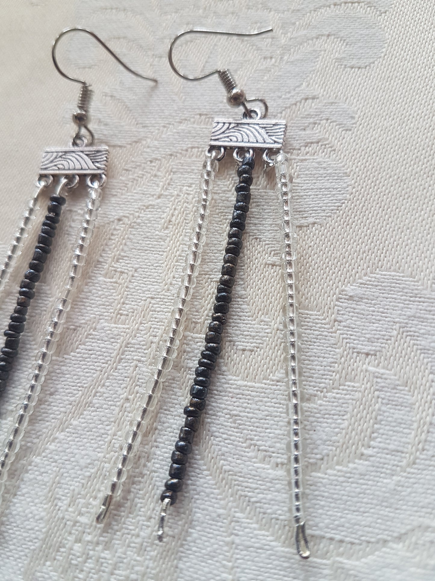 Black White Seed Bead Earrings