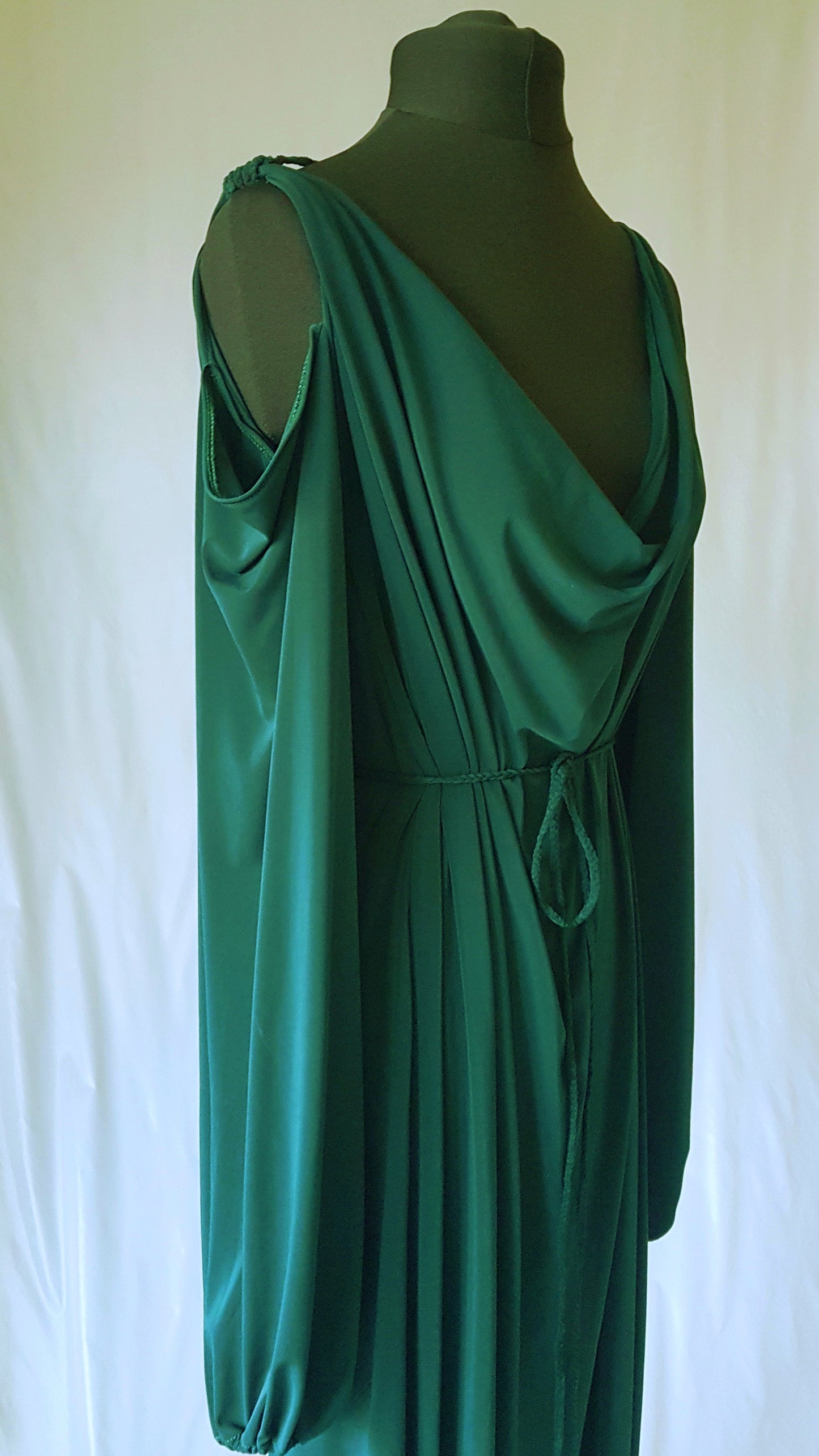 Bottle Green Long Sleeve Grecian Drape Dress