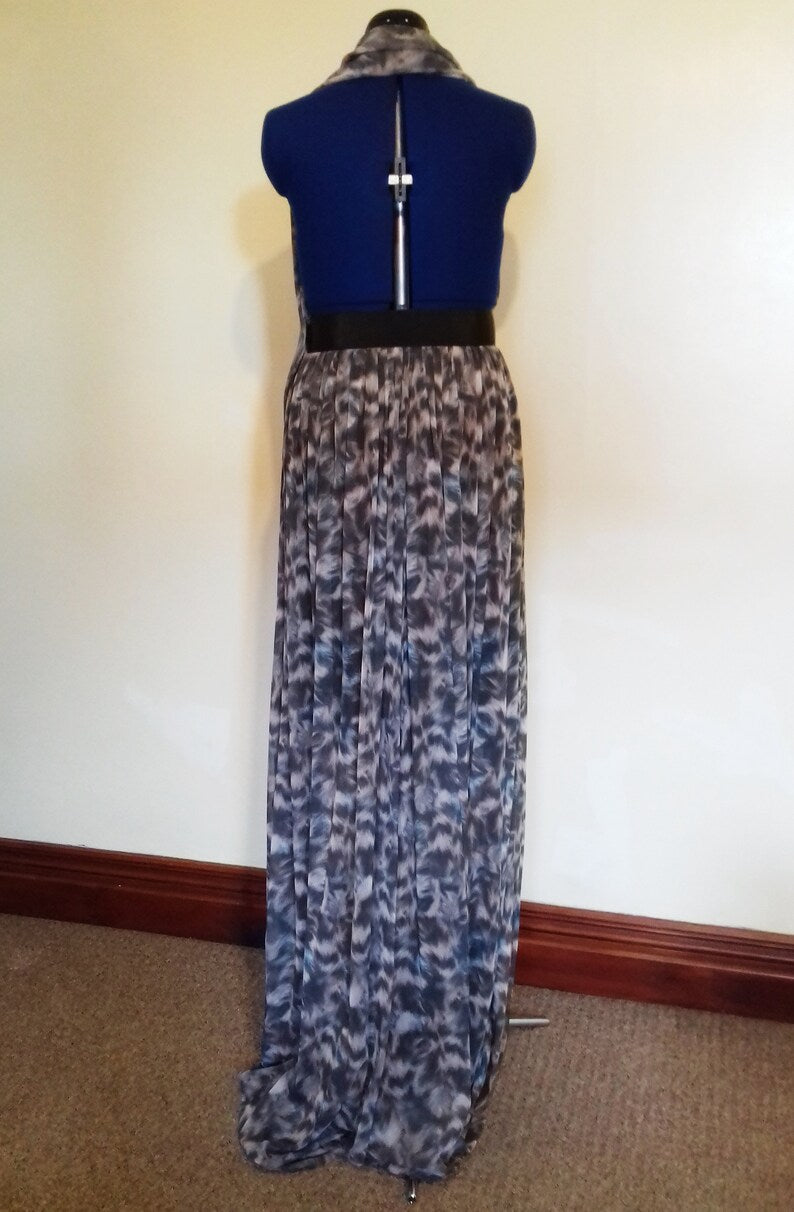 Green Brown Pattern Halterneck Evening Dress