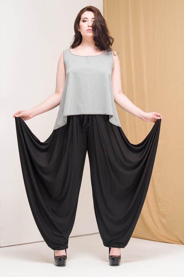 Grey Soft Jersey Elastic Waist Harem Pants