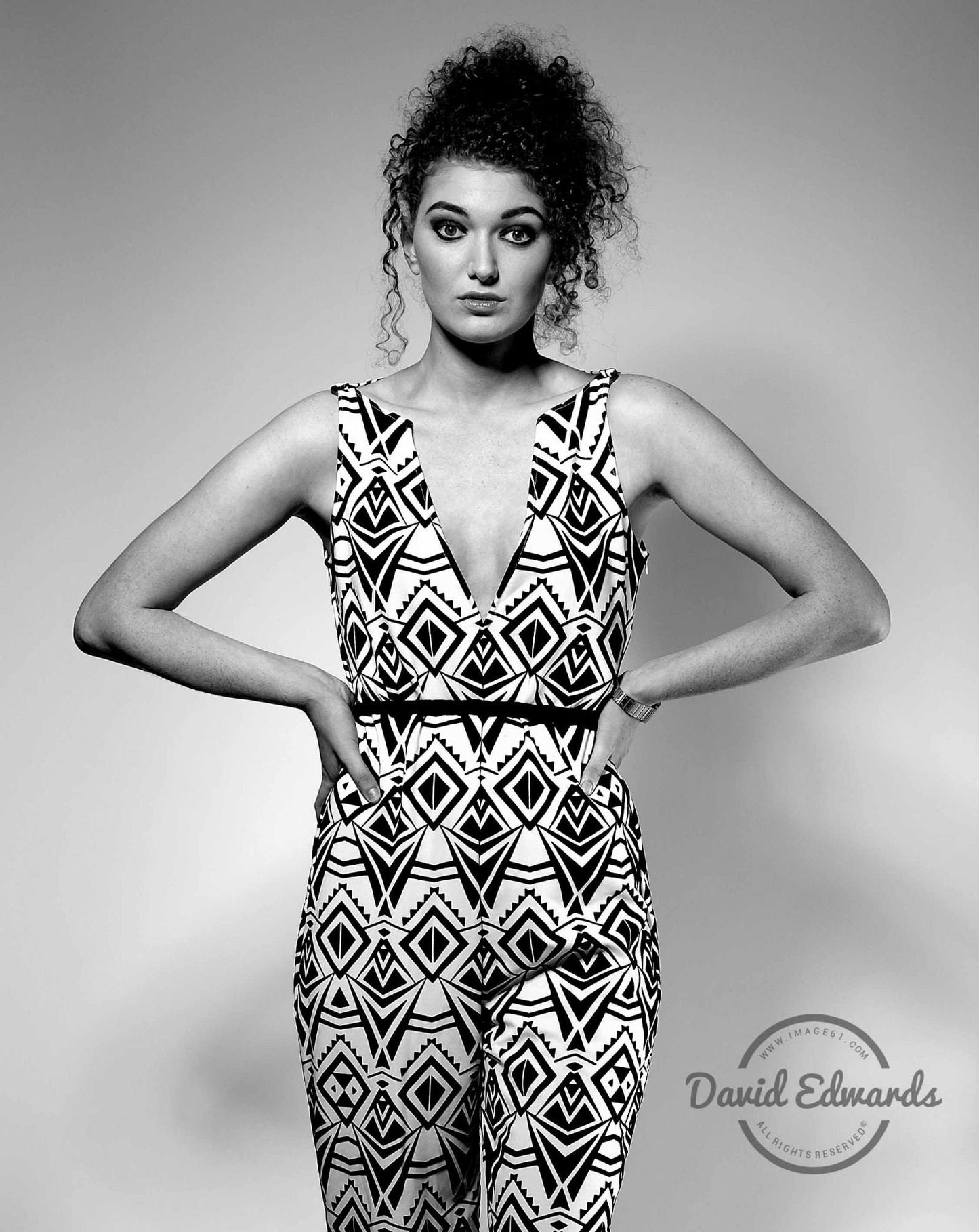 Black White Geometric Pattern Jumpsuit UK8/UK10