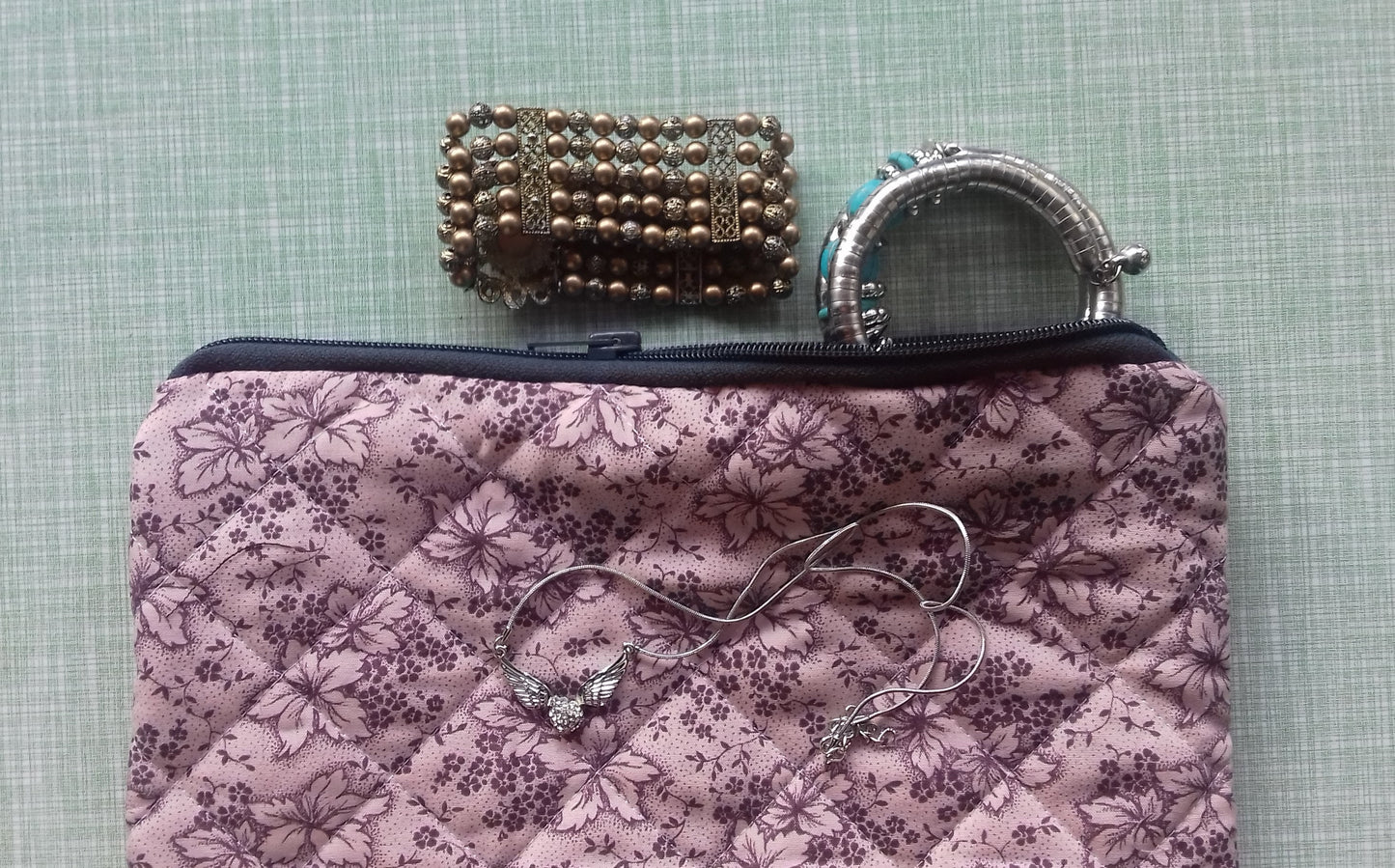 Pink Floral Quilted Tablet Bag Makeup