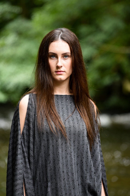 Grey Soft Sequin Jersey Batwing Open Sleeve Top