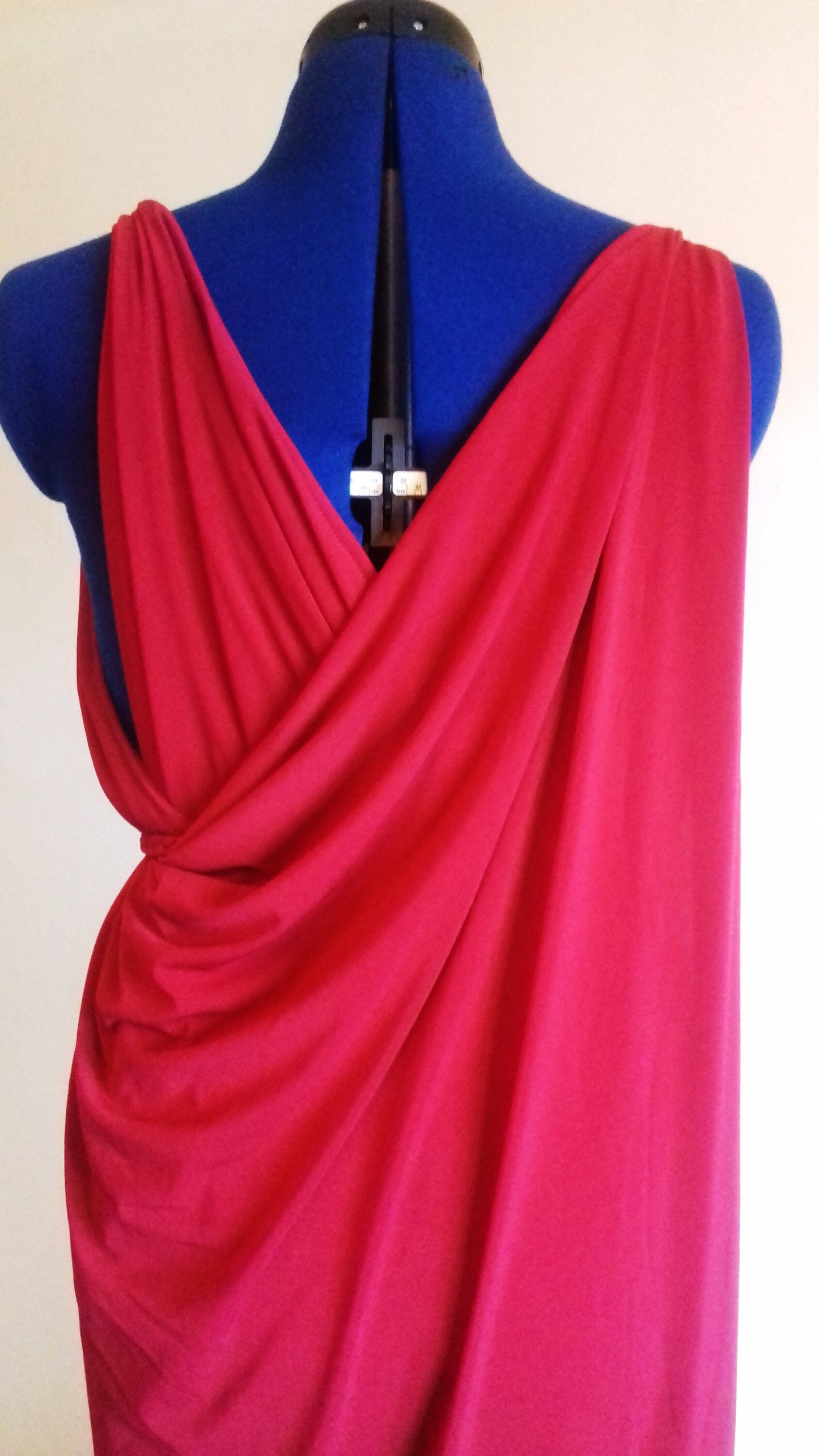 Blood Red Grecian Drape Evening Dress