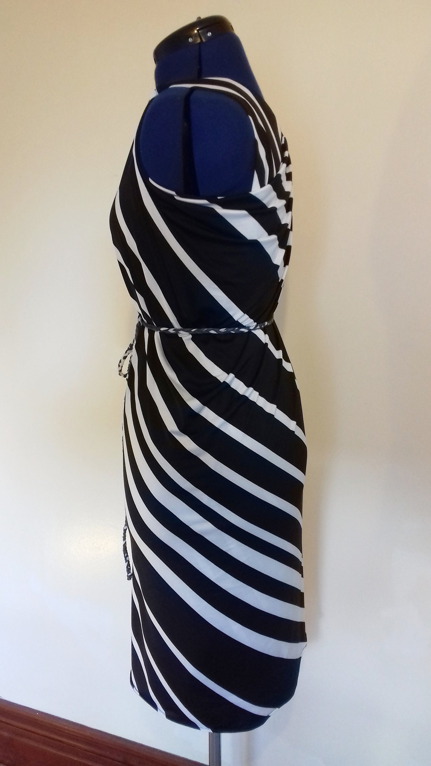 Black White Striped Drape Dress