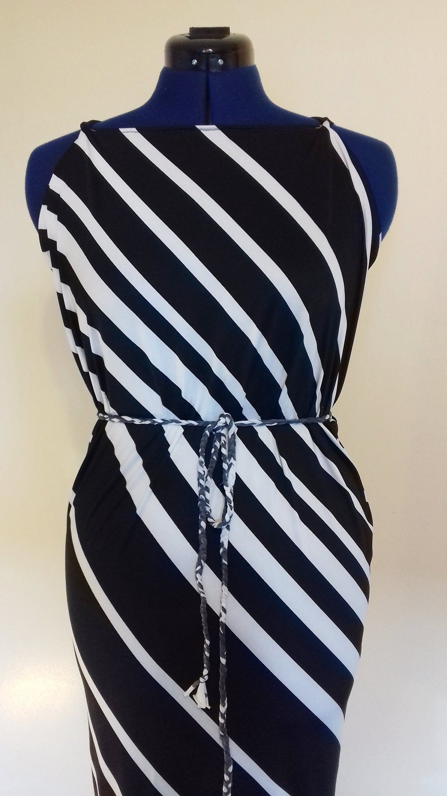 Black White Striped Drape Dress