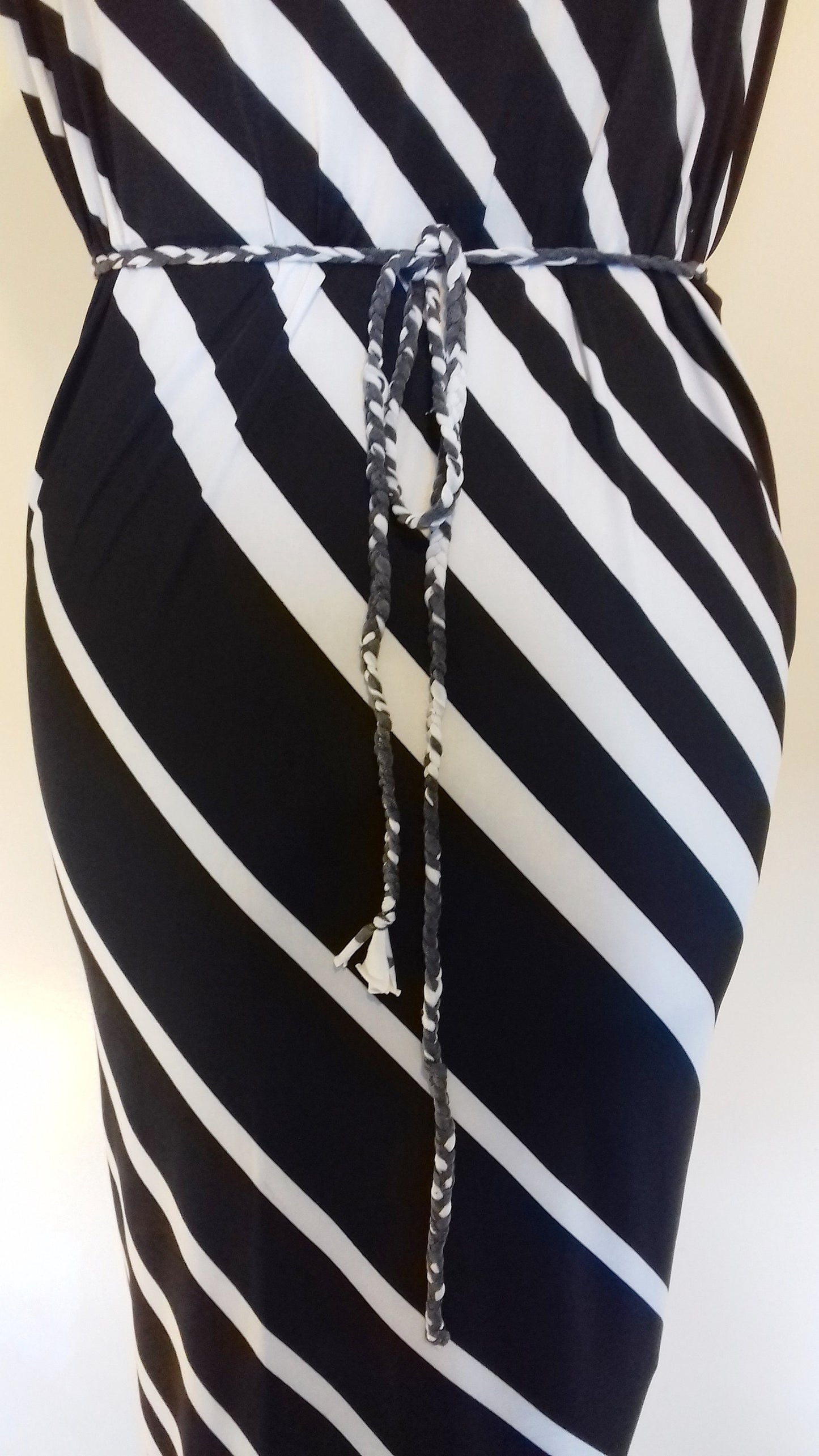 Black White Striped Drape Dress