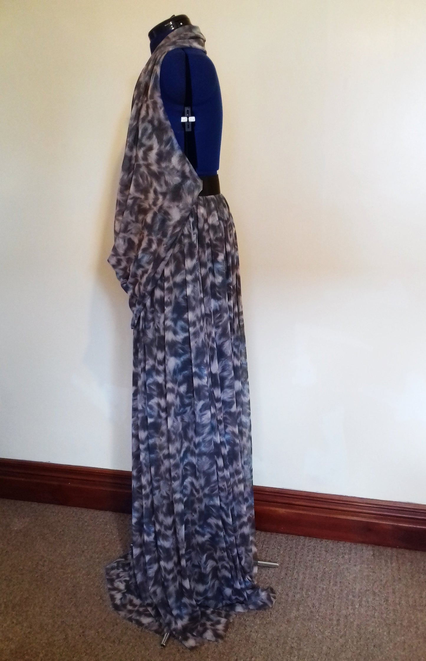 Green Brown Pattern Halterneck Evening Dress