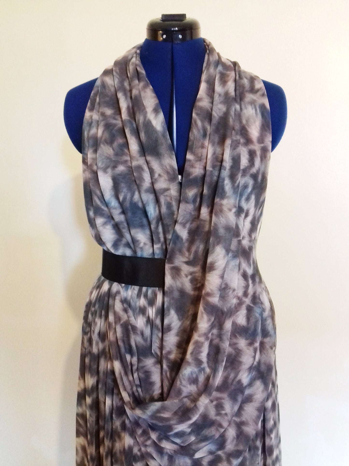 Green Brown Pattern Halterneck Evening Dress