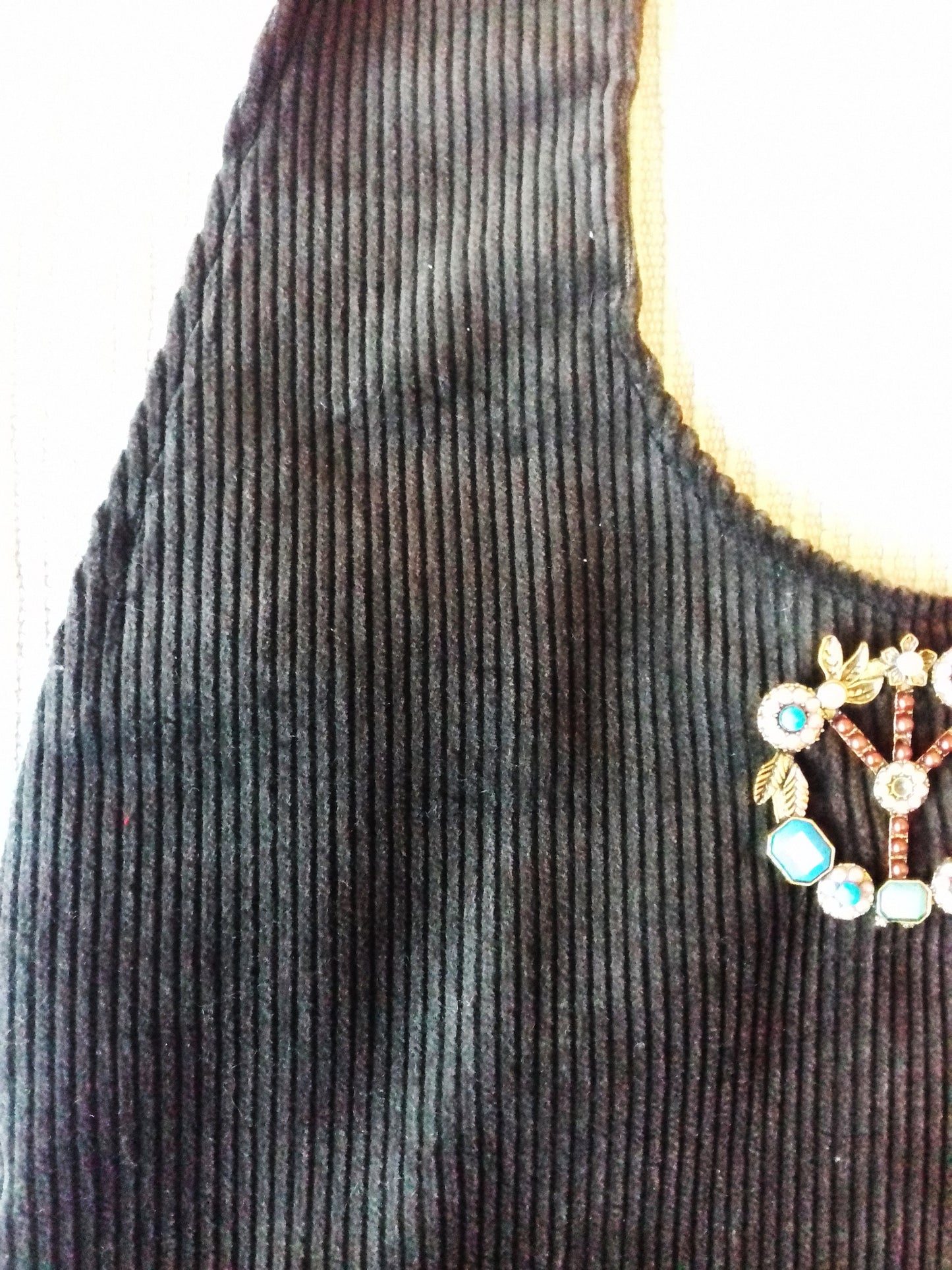 Dark Green Corduroy Fabric Messenger Shoulder Bag