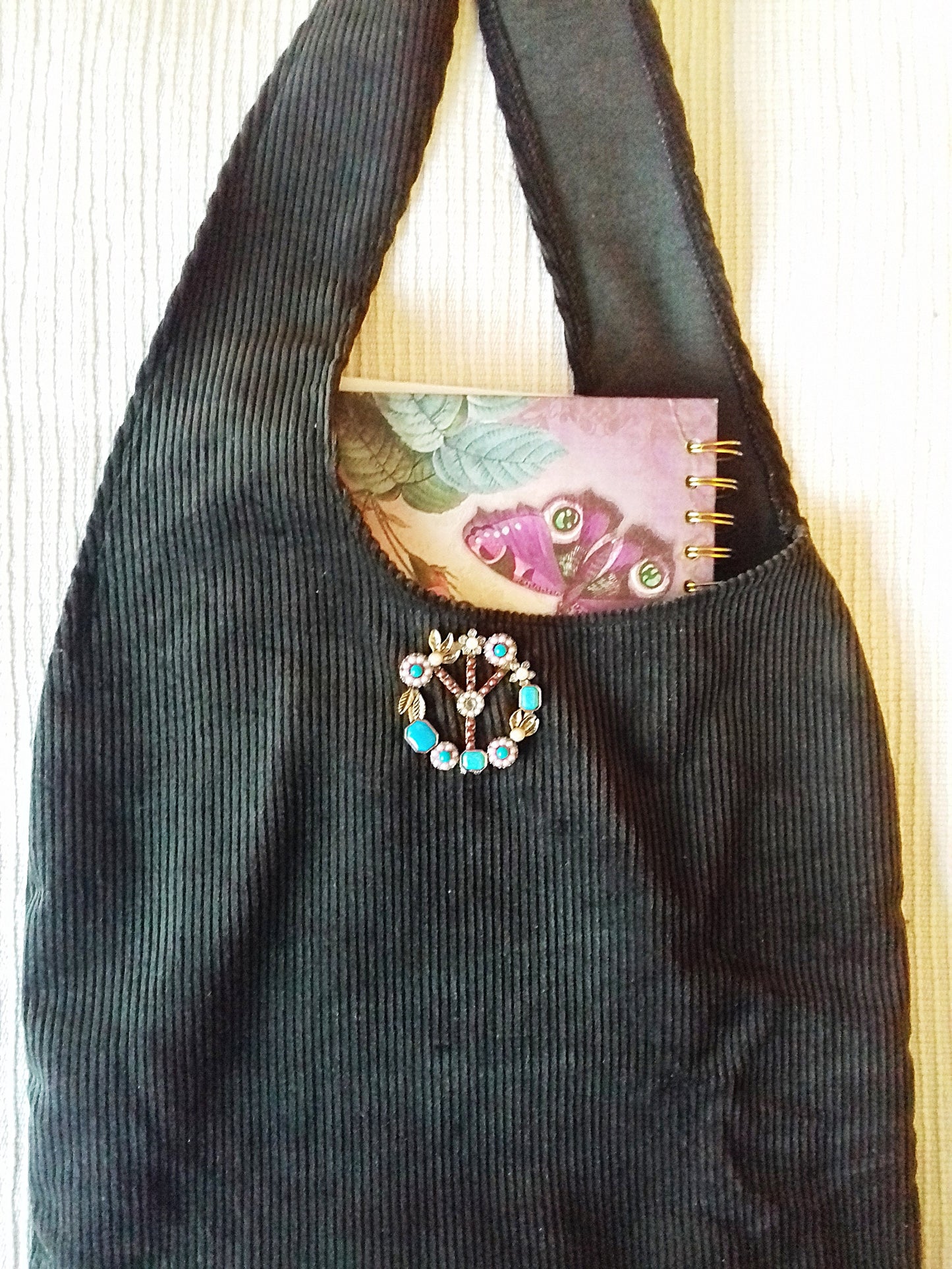 Dark Green Corduroy Fabric Messenger Shoulder Bag