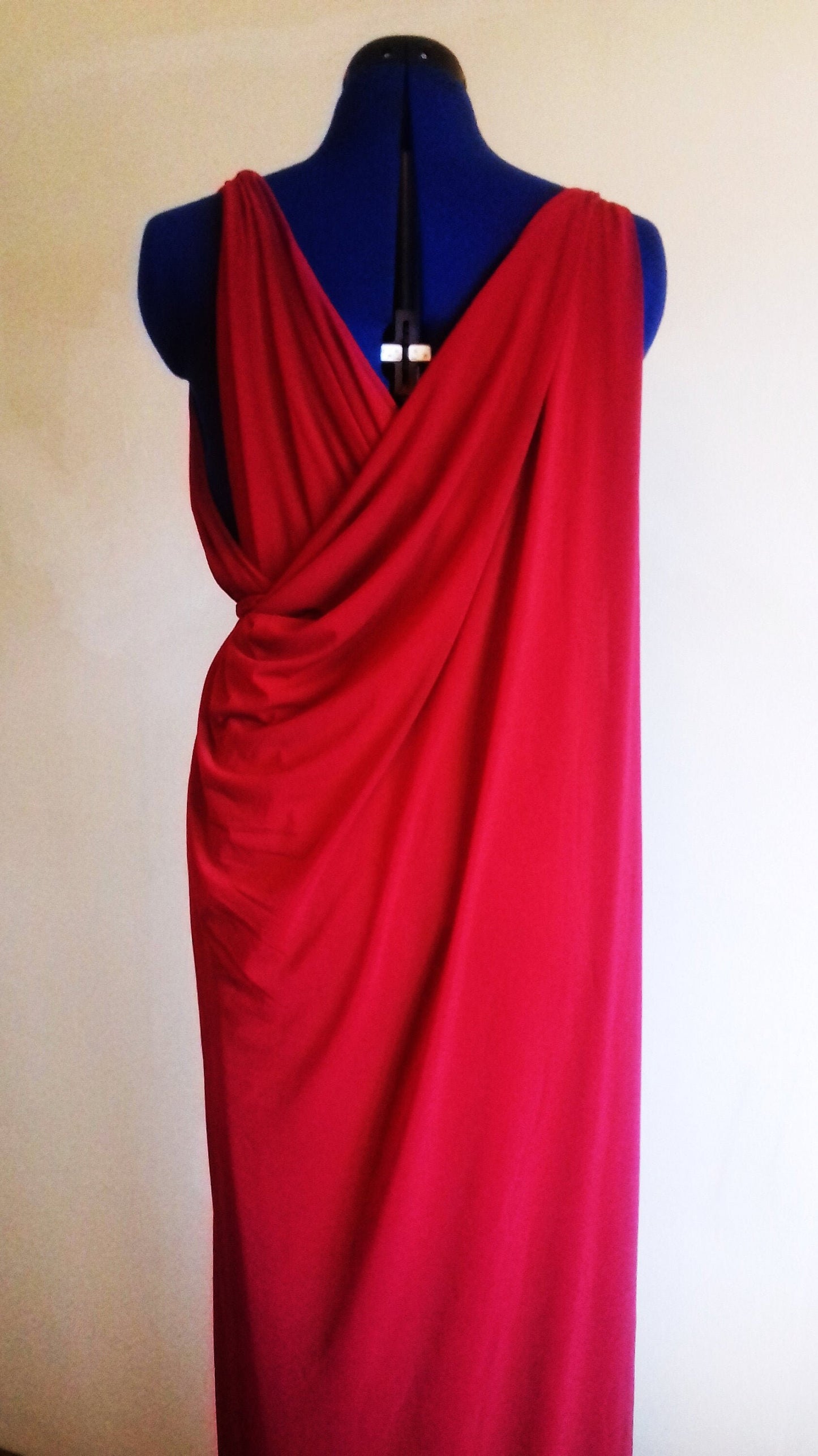 Blood Red Grecian Drape Evening Dress