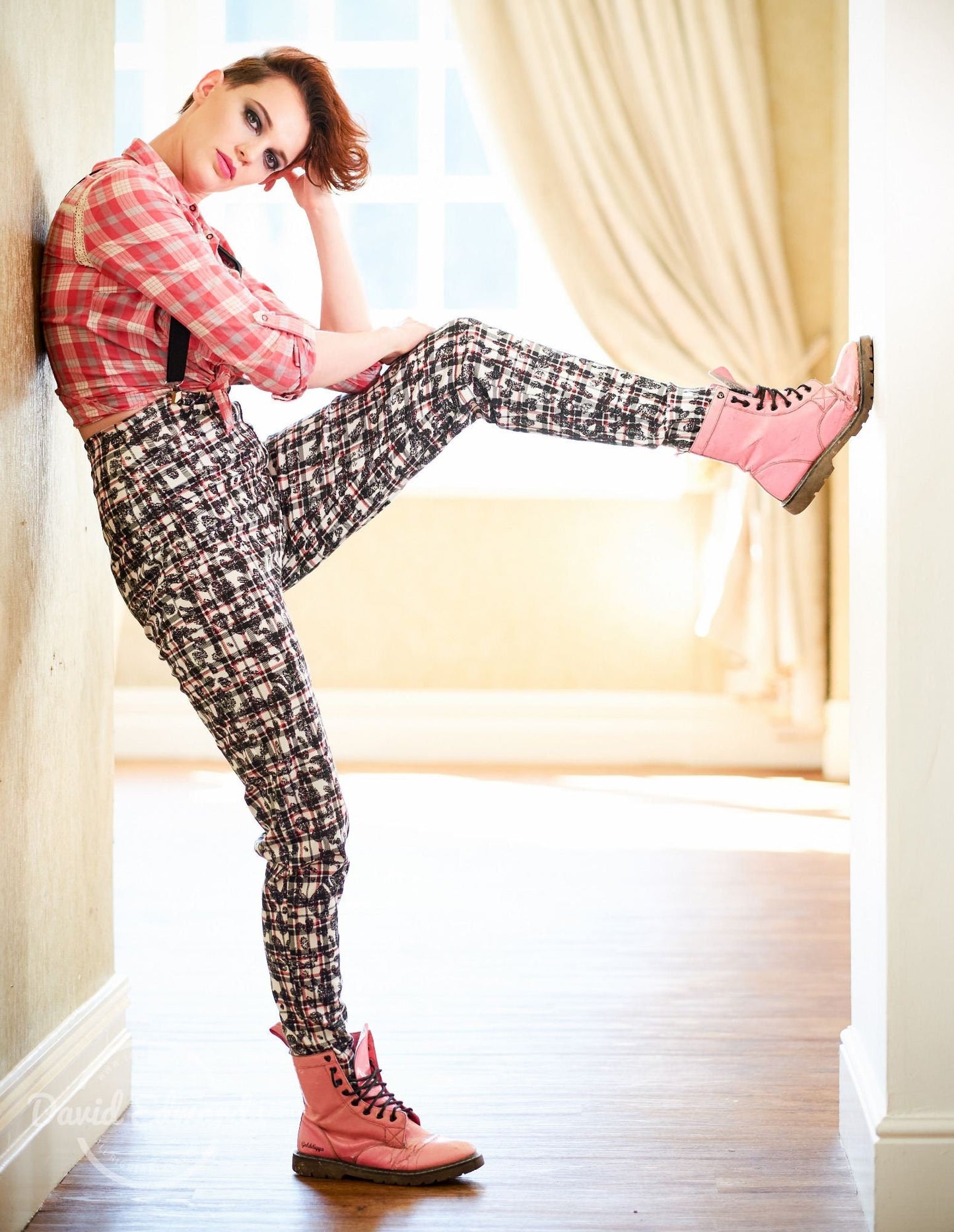 Red, Black, White Patterned Trousers UK8-10