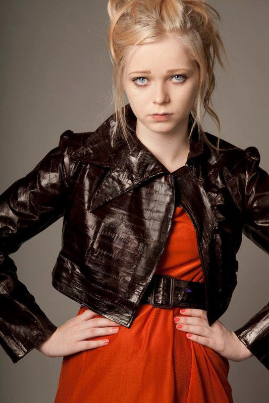 brown leather cropped jacket