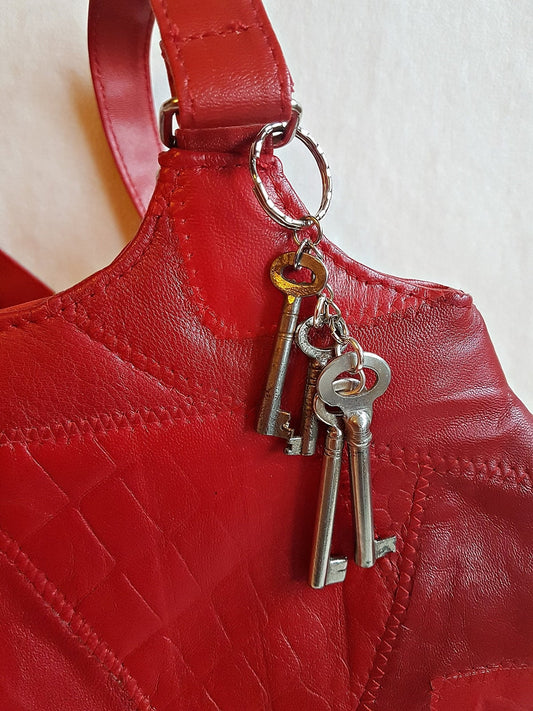 Vintage Silver Keys Key Ring Bag Charm