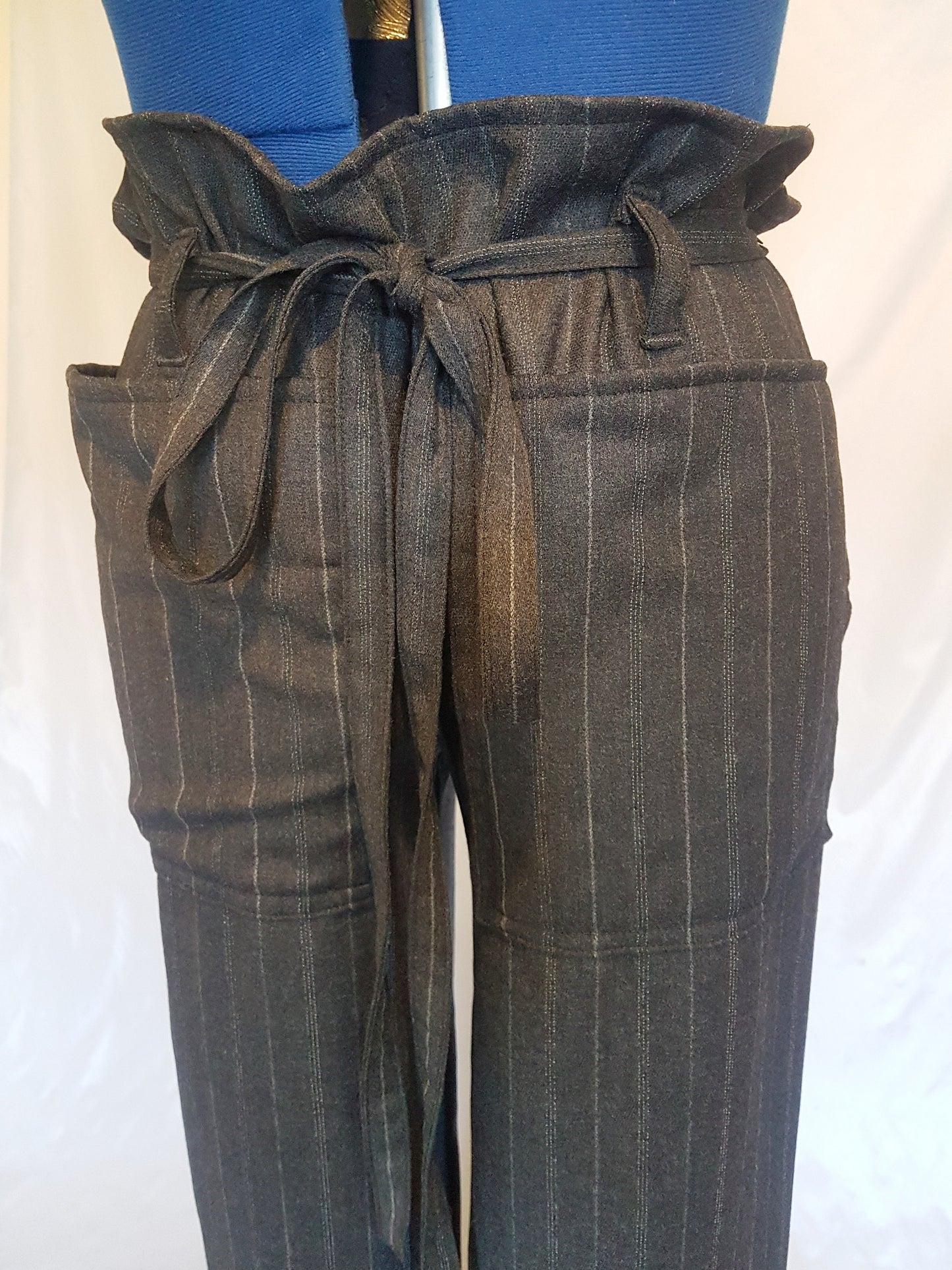 Pinstripe Grey Wide Leg Retro Trousers Pockets