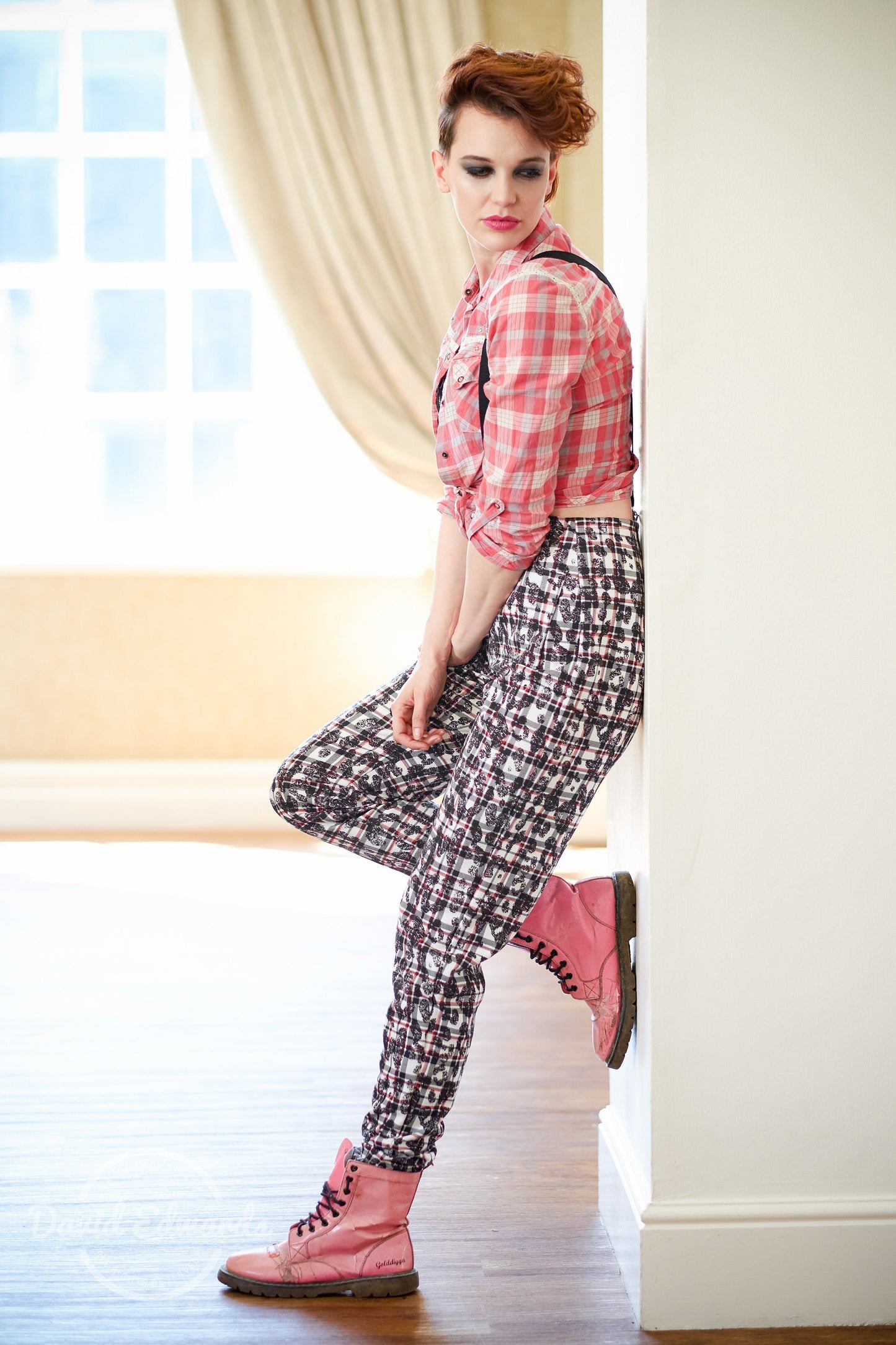 Red, Black, White Patterned Trousers UK8-10