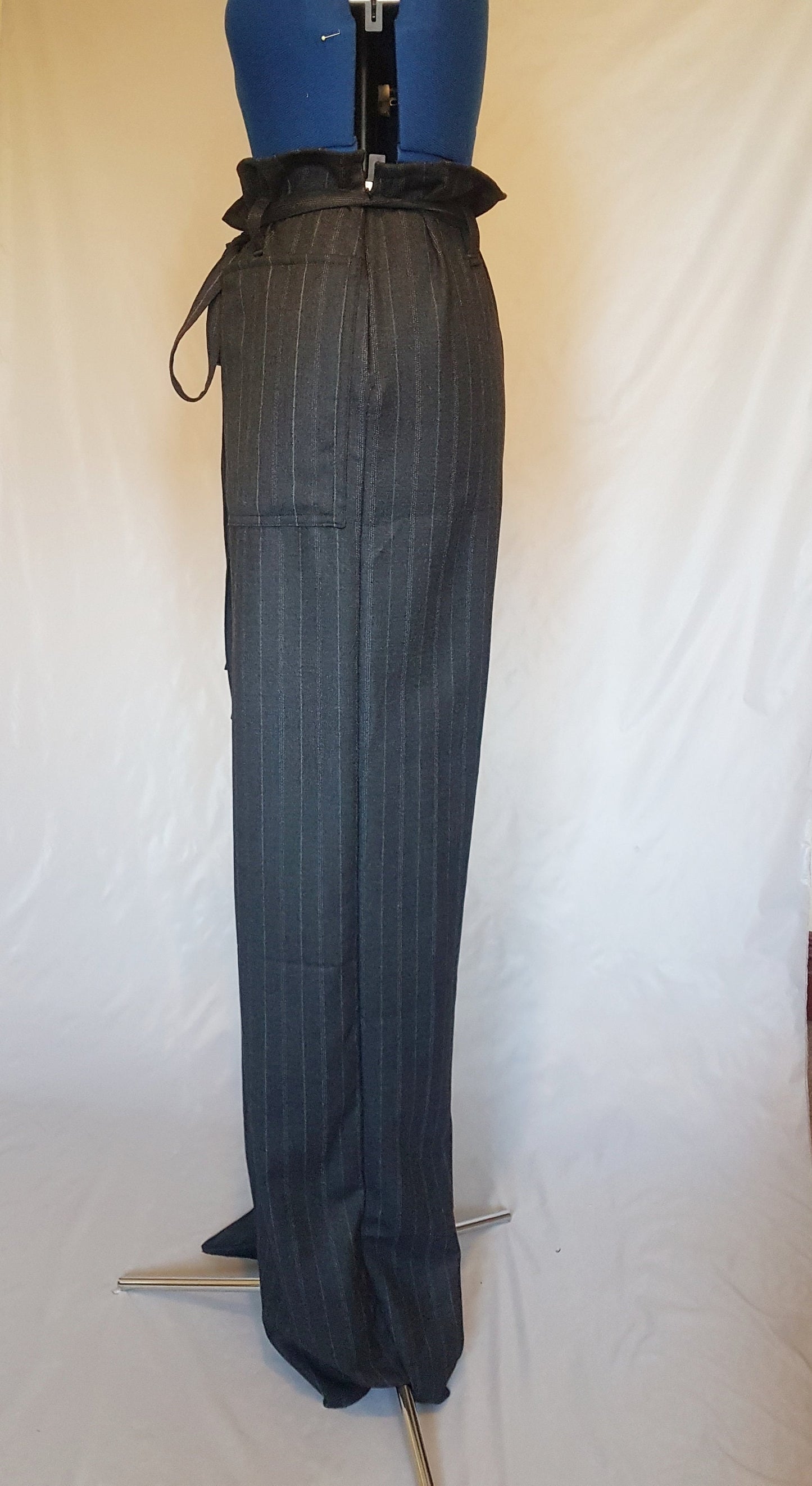 Pinstripe Grey Wide Leg Retro Trousers Pockets