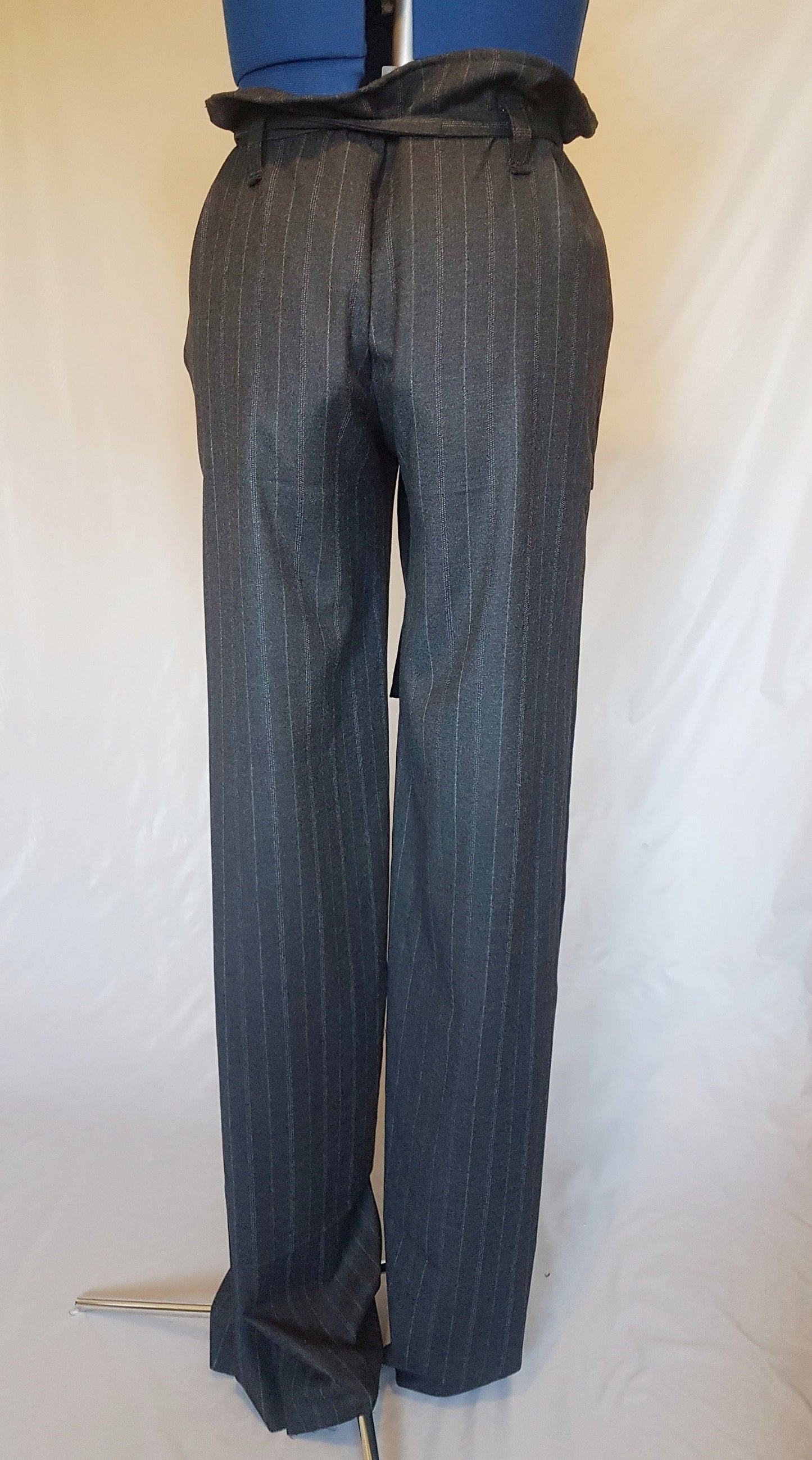 Pinstripe Grey Wide Leg Retro Trousers Pockets