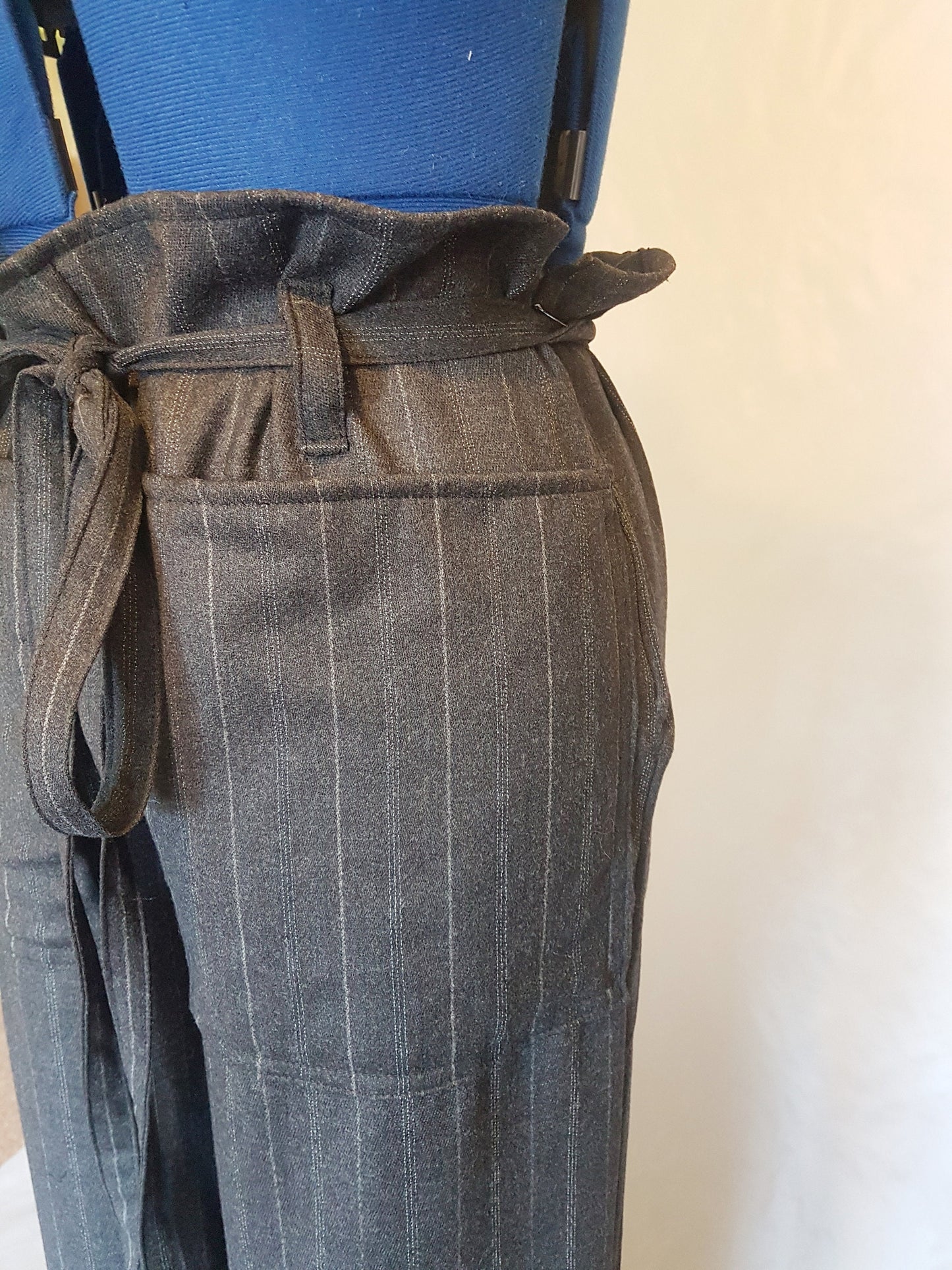 Pinstripe Grey Wide Leg Retro Trousers Pockets