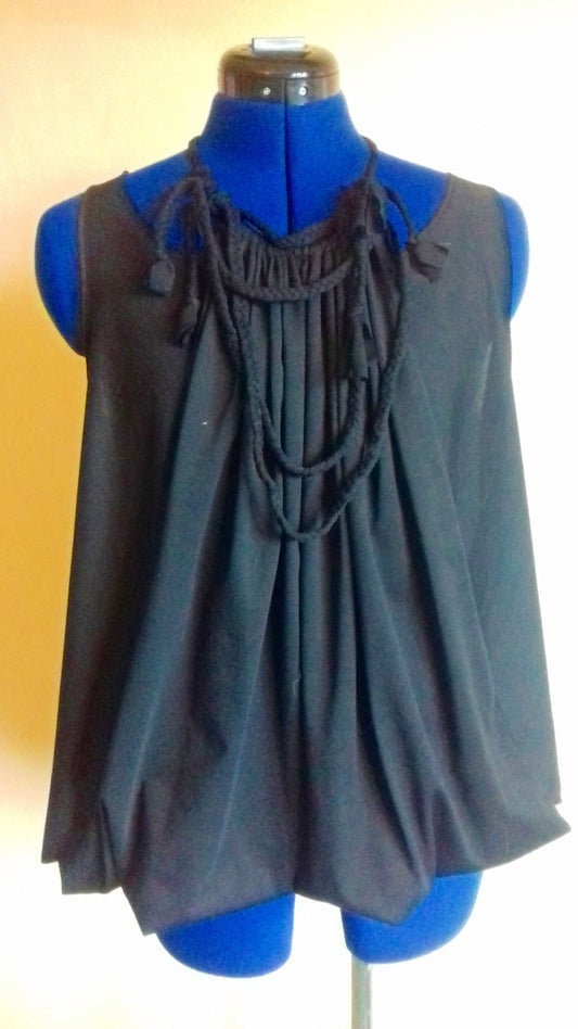 Black Jersey Double Fronted Braided Soft Jersey Top