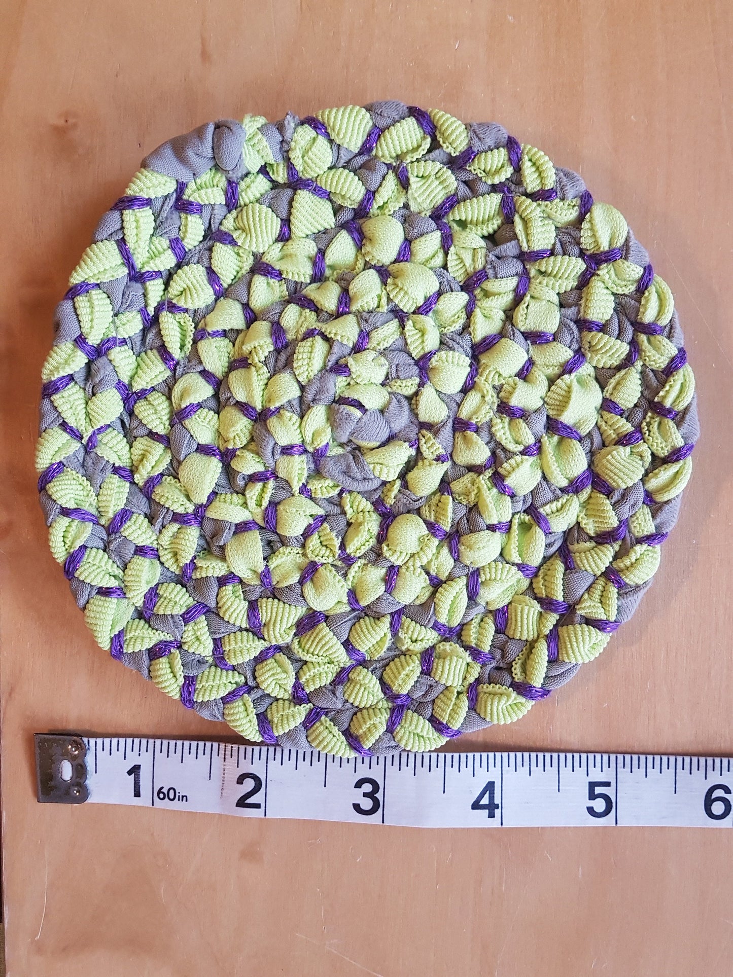 Handmade Coaster Lime Green Purple Brown