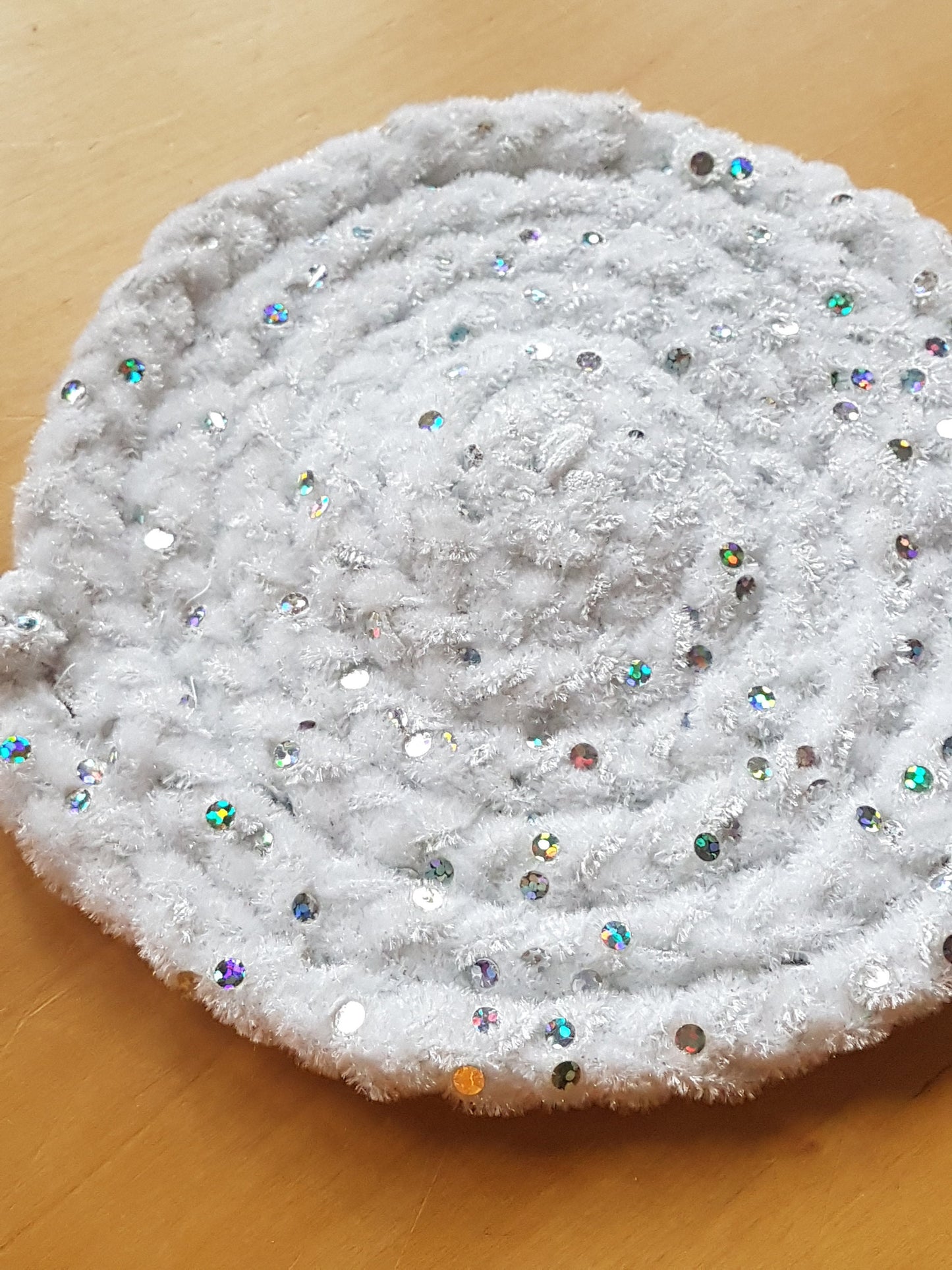 Handmade Coaster White Sequin Christmas Sparkly