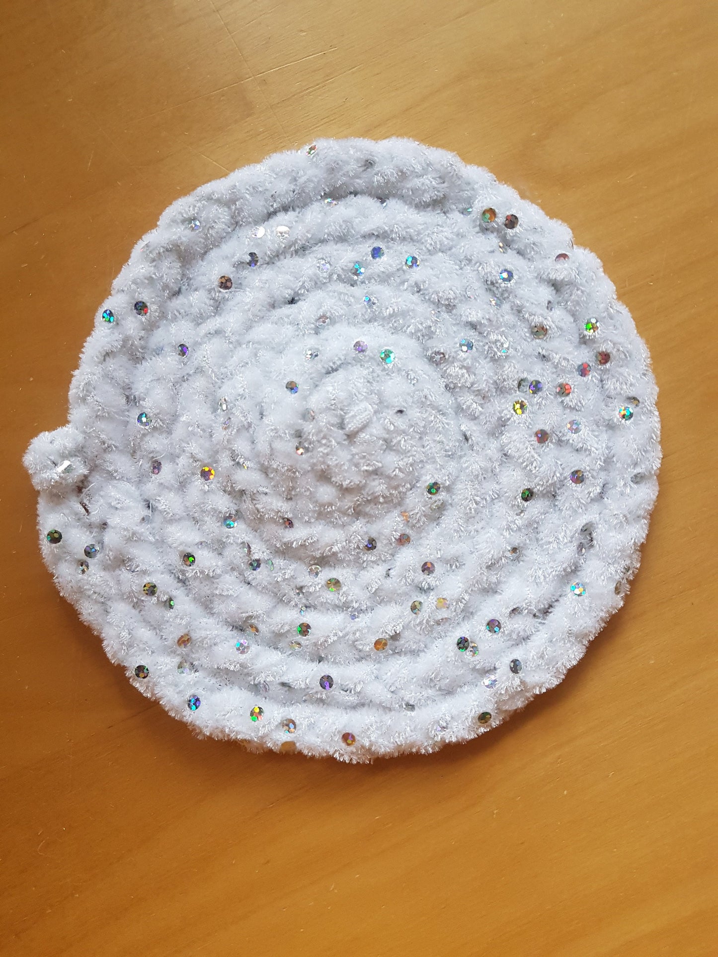 Handmade Coaster White Sequin Christmas Sparkly