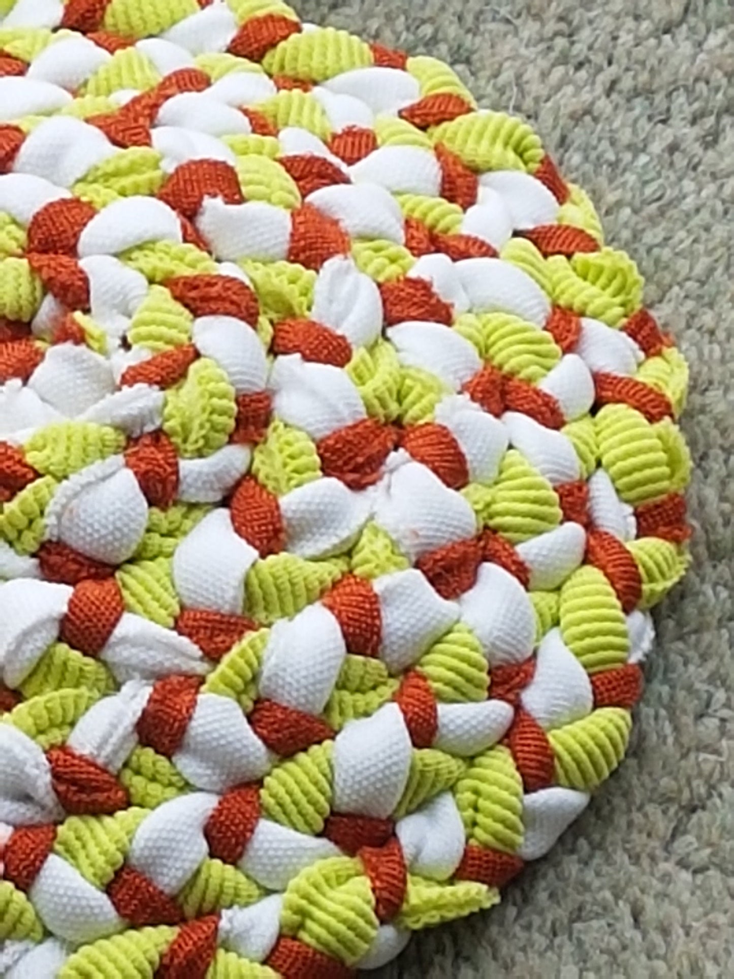 Handmade Coaster Burnt Orange White Lime Green
