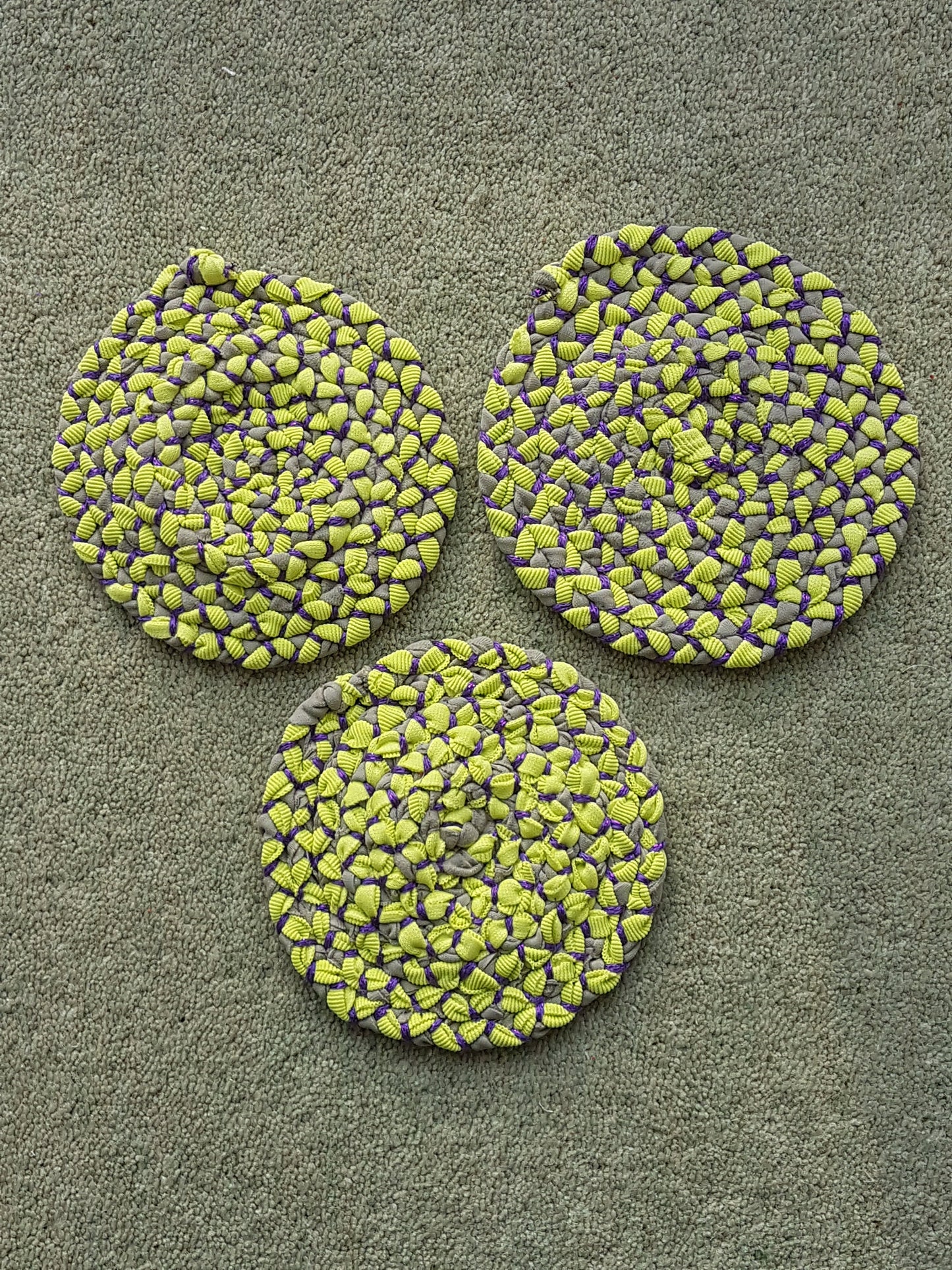 Handmade Coaster Lime Green Purple Brown