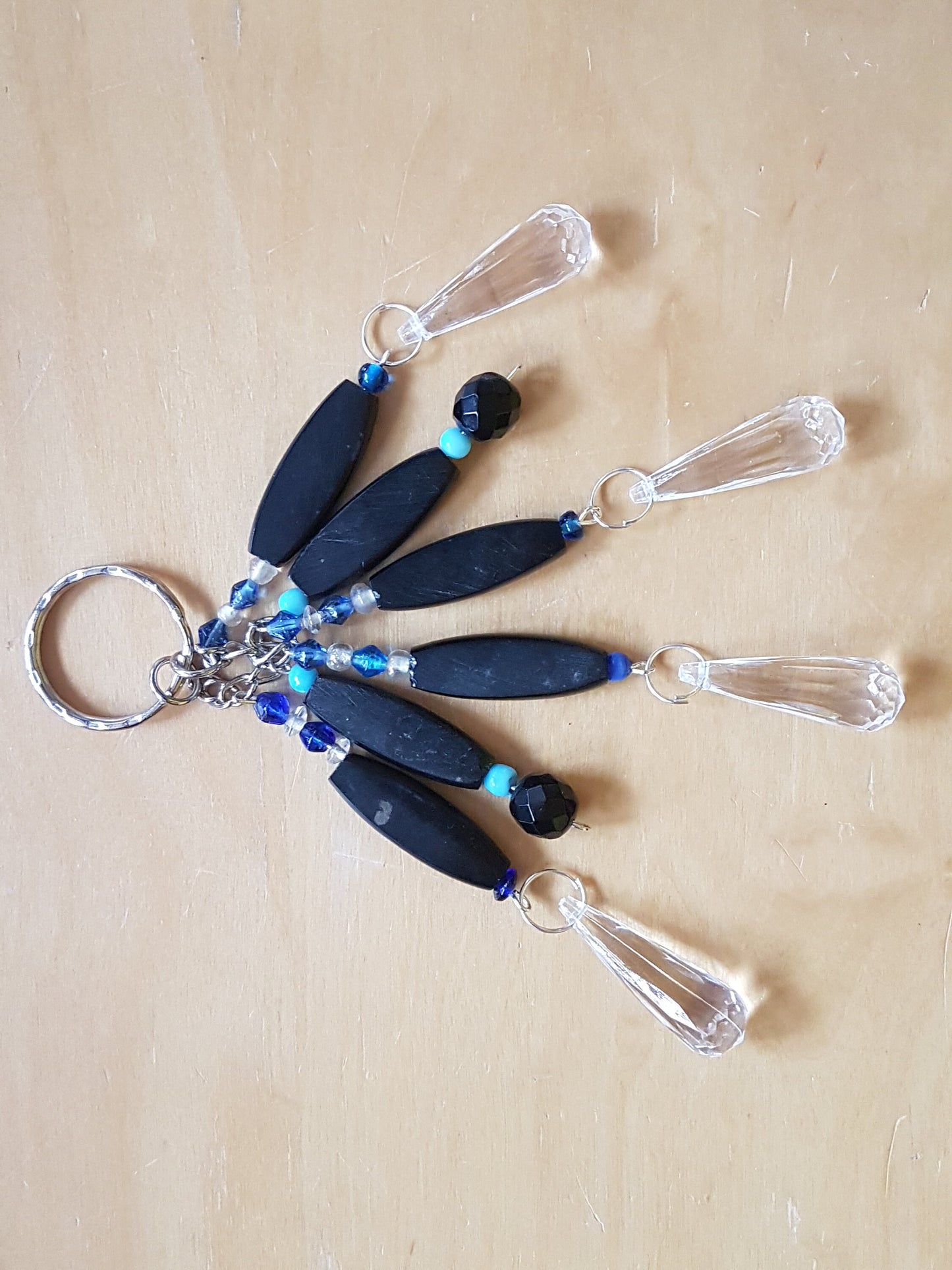 Black, Blue, White Bead Key Ring / Bag Charm