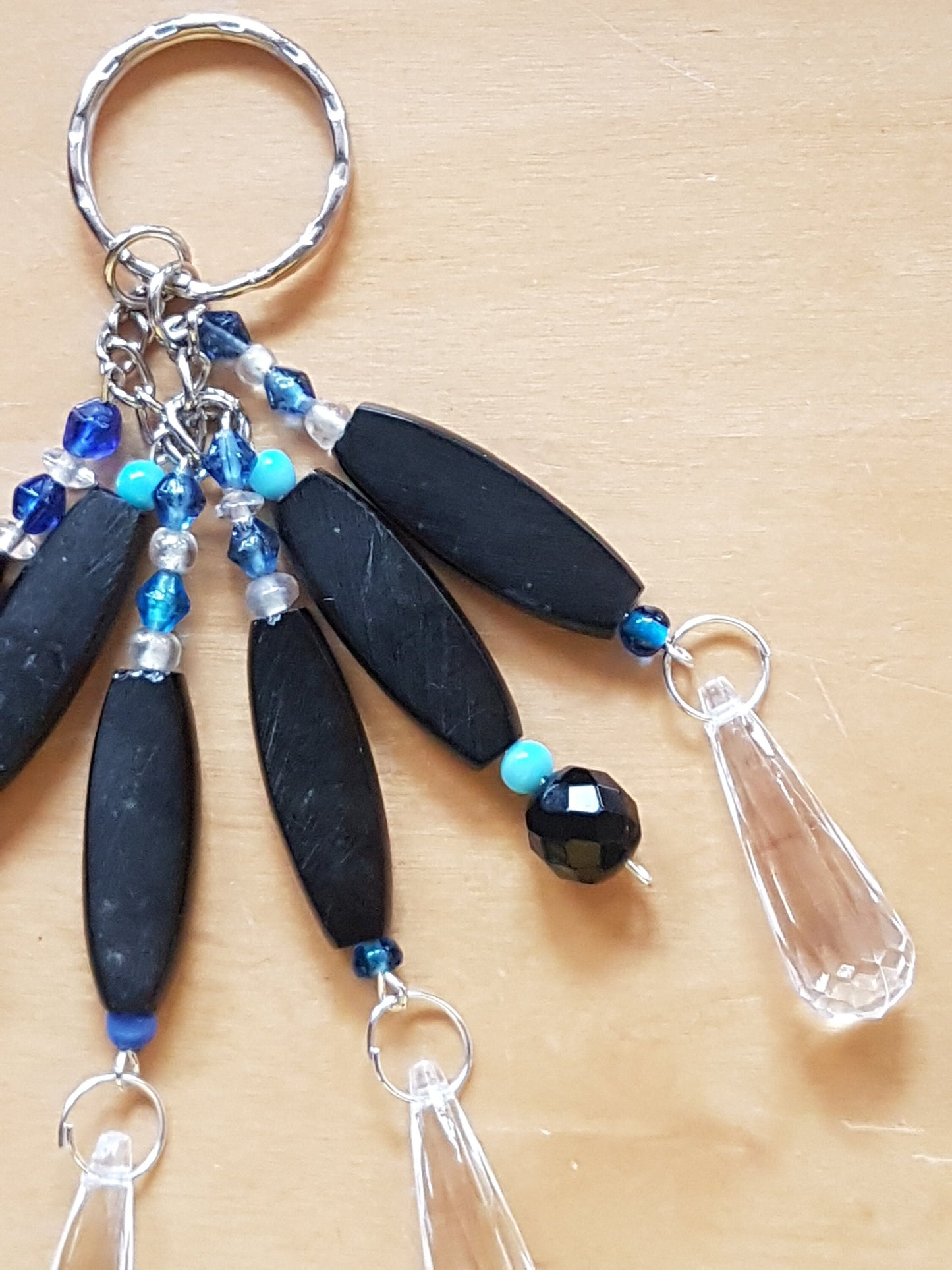Black, Blue, White Bead Key Ring / Bag Charm