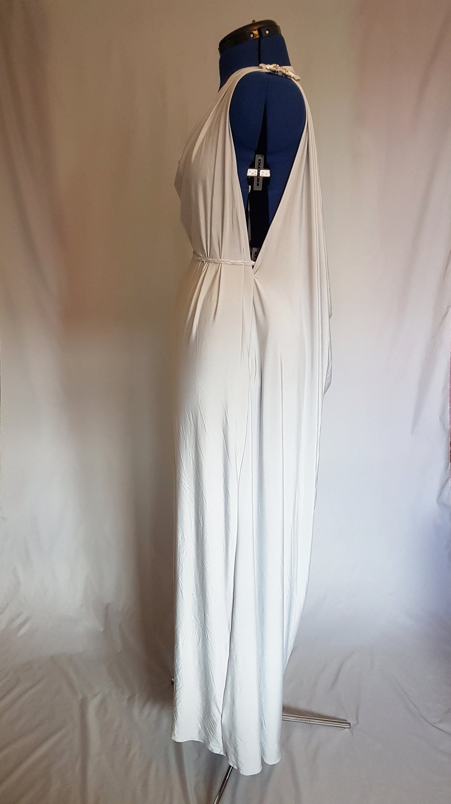 Dove Grey Backless Grecian Bridal Wedding Dress