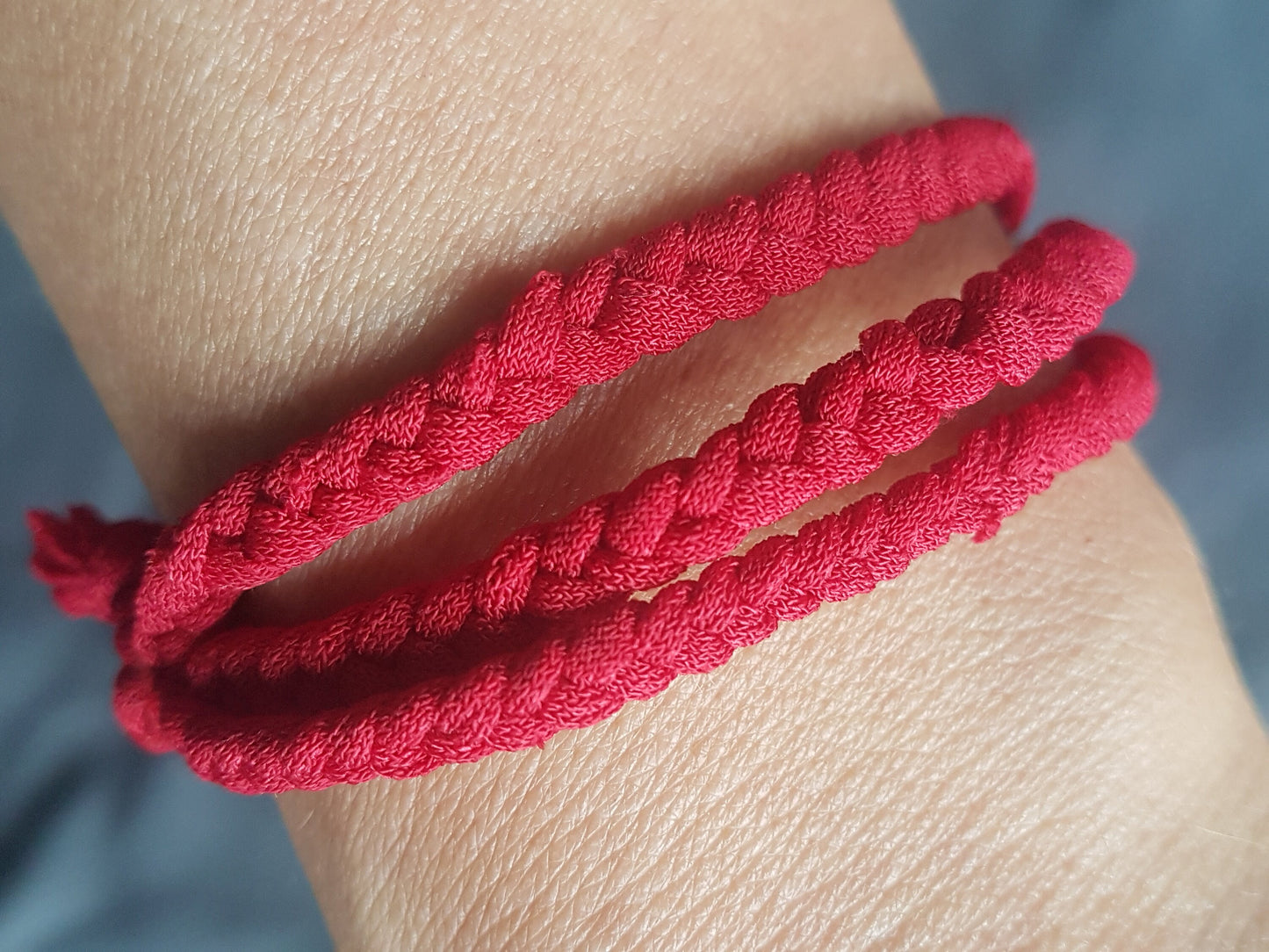 Red Fabric Braided Silver Clasp Bracelet