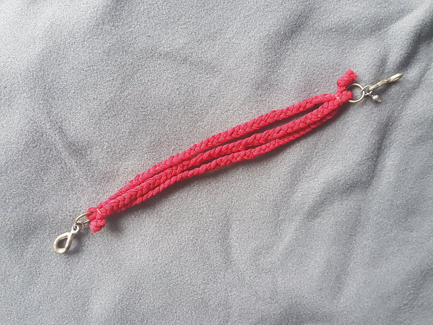 Red Fabric Braided Silver Clasp Bracelet