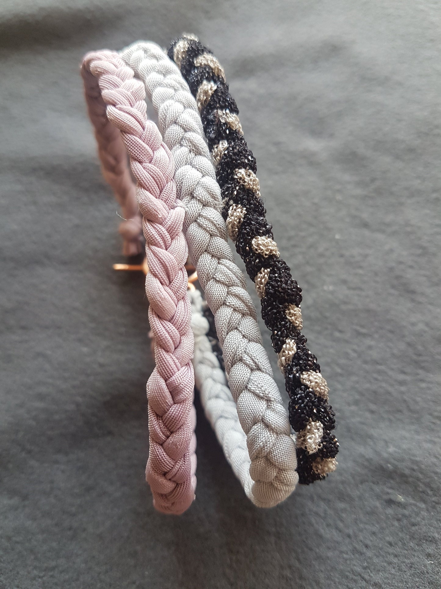 Grey Pink Purple Fabric Rose Gold Bracelet